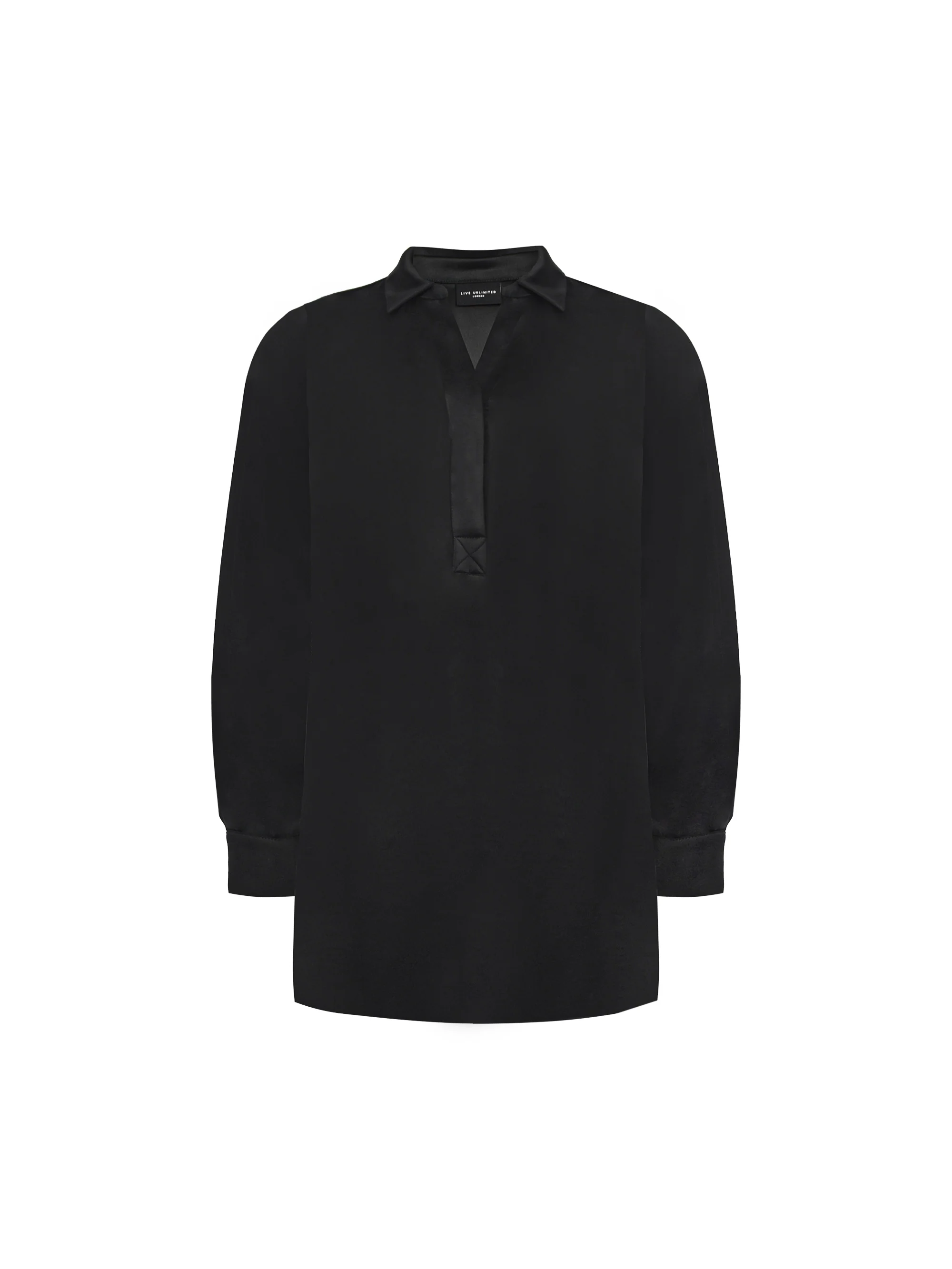Black Satin Placket Front Shirt - Image 4