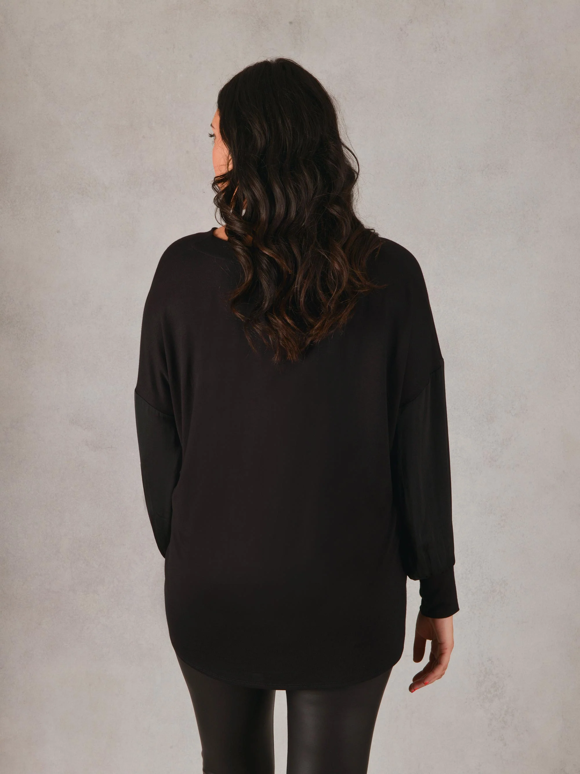 Black Satin Sleeve Jersey Top - Image 3