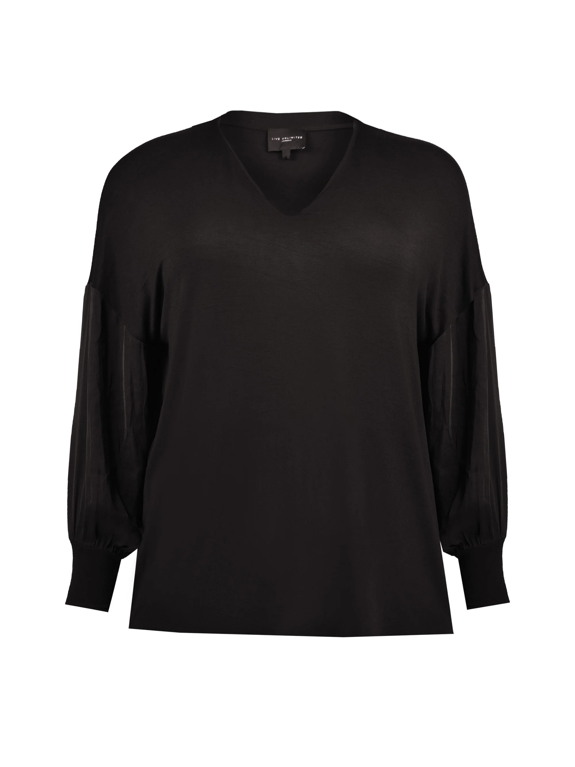 Black Satin Sleeve Jersey Top - Image 4