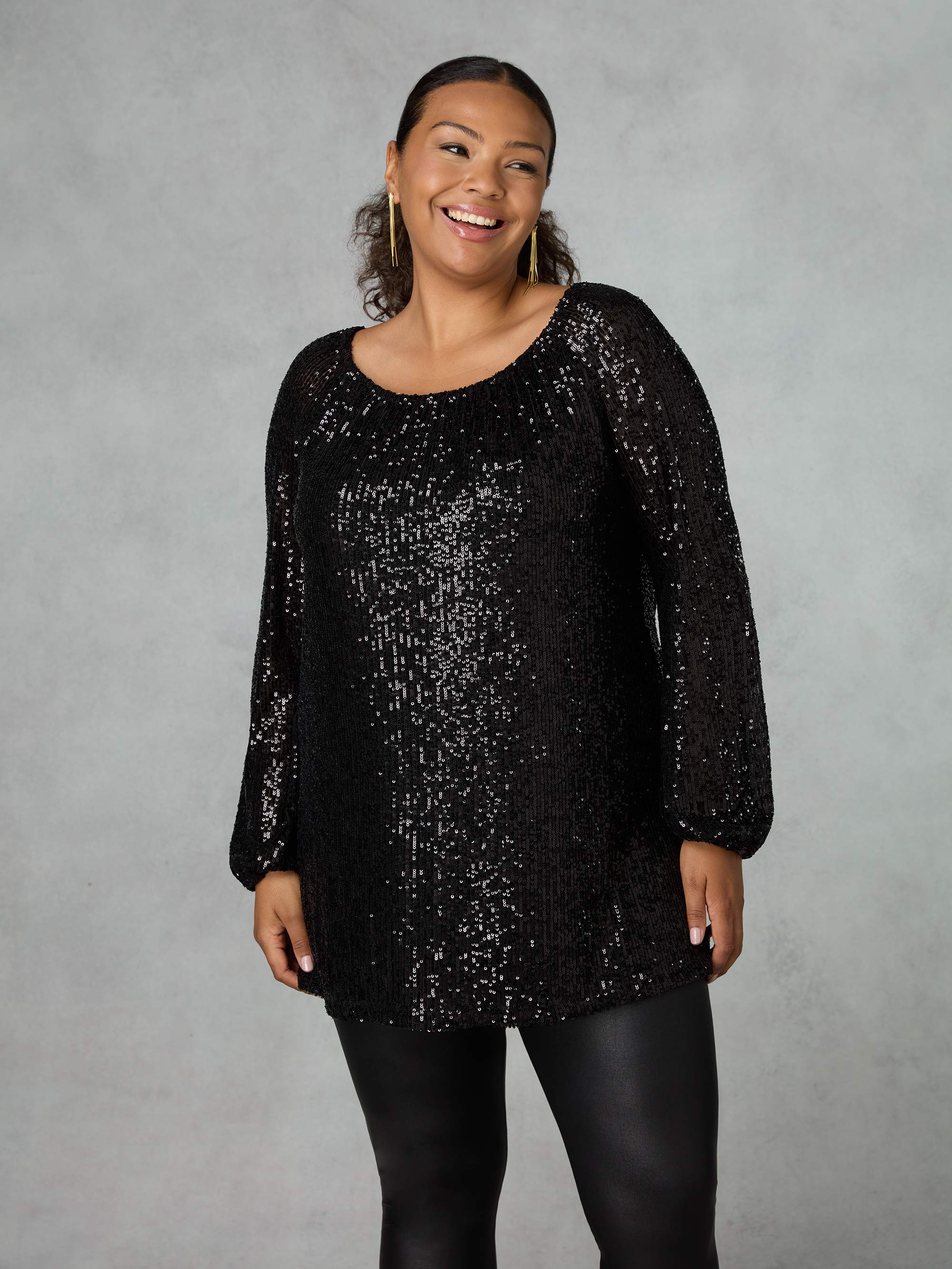 Black Sequin Bardot Top - Image 3