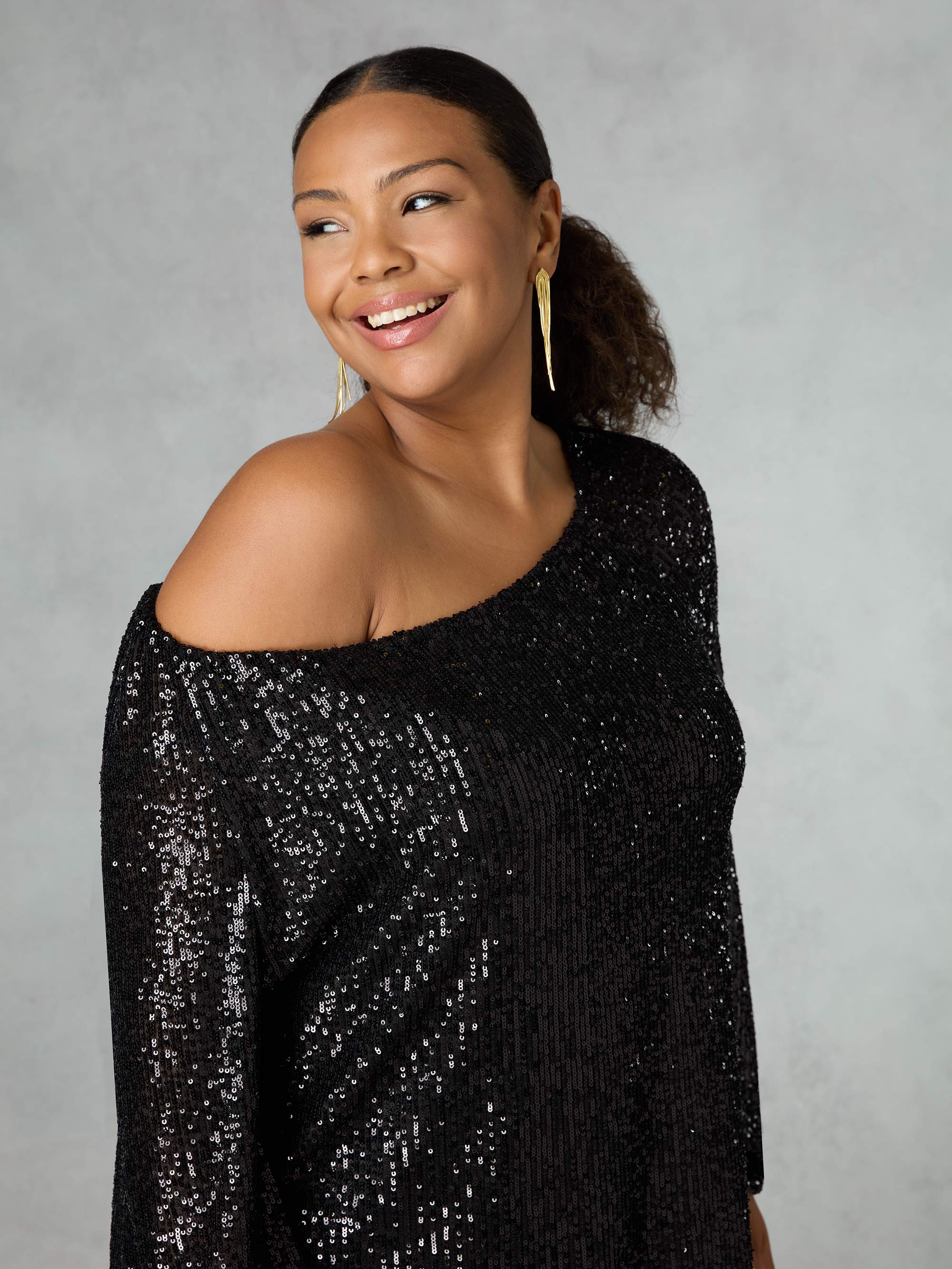 Black Sequin Bardot Top - Image 4