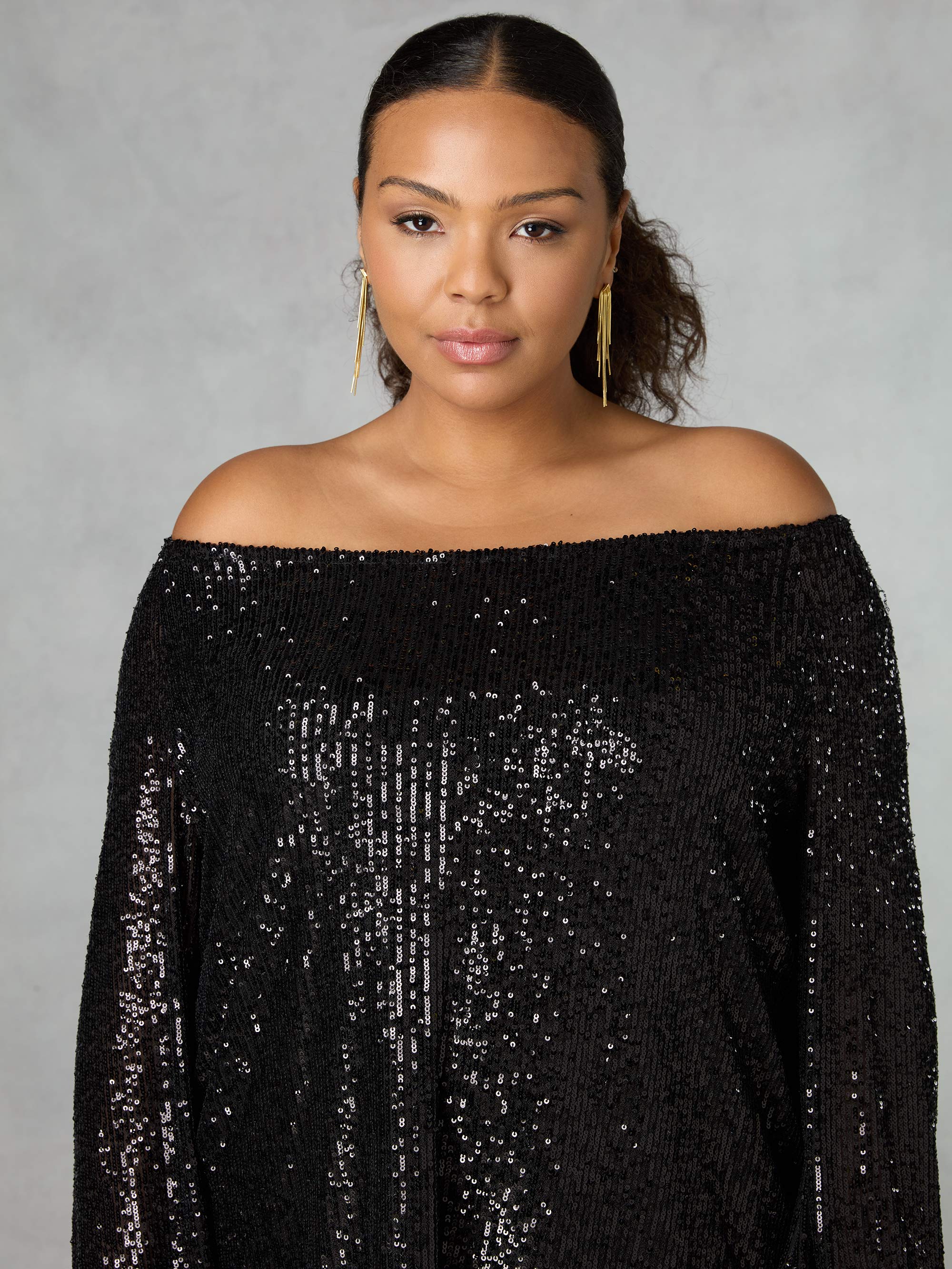 Black Sequin Bardot Top - Image 5