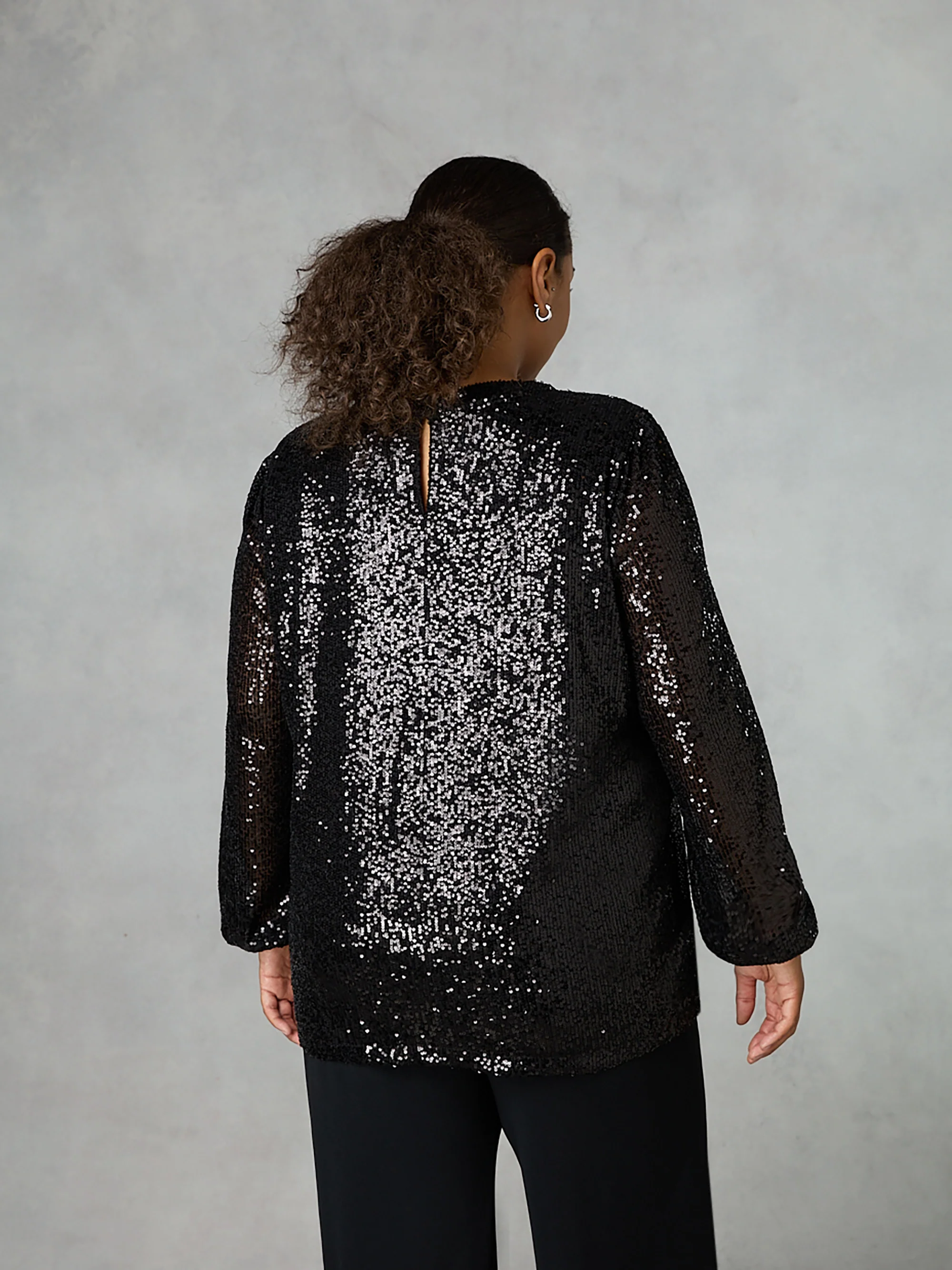 Black Sequin Keyhole Front Blouse - Image 3