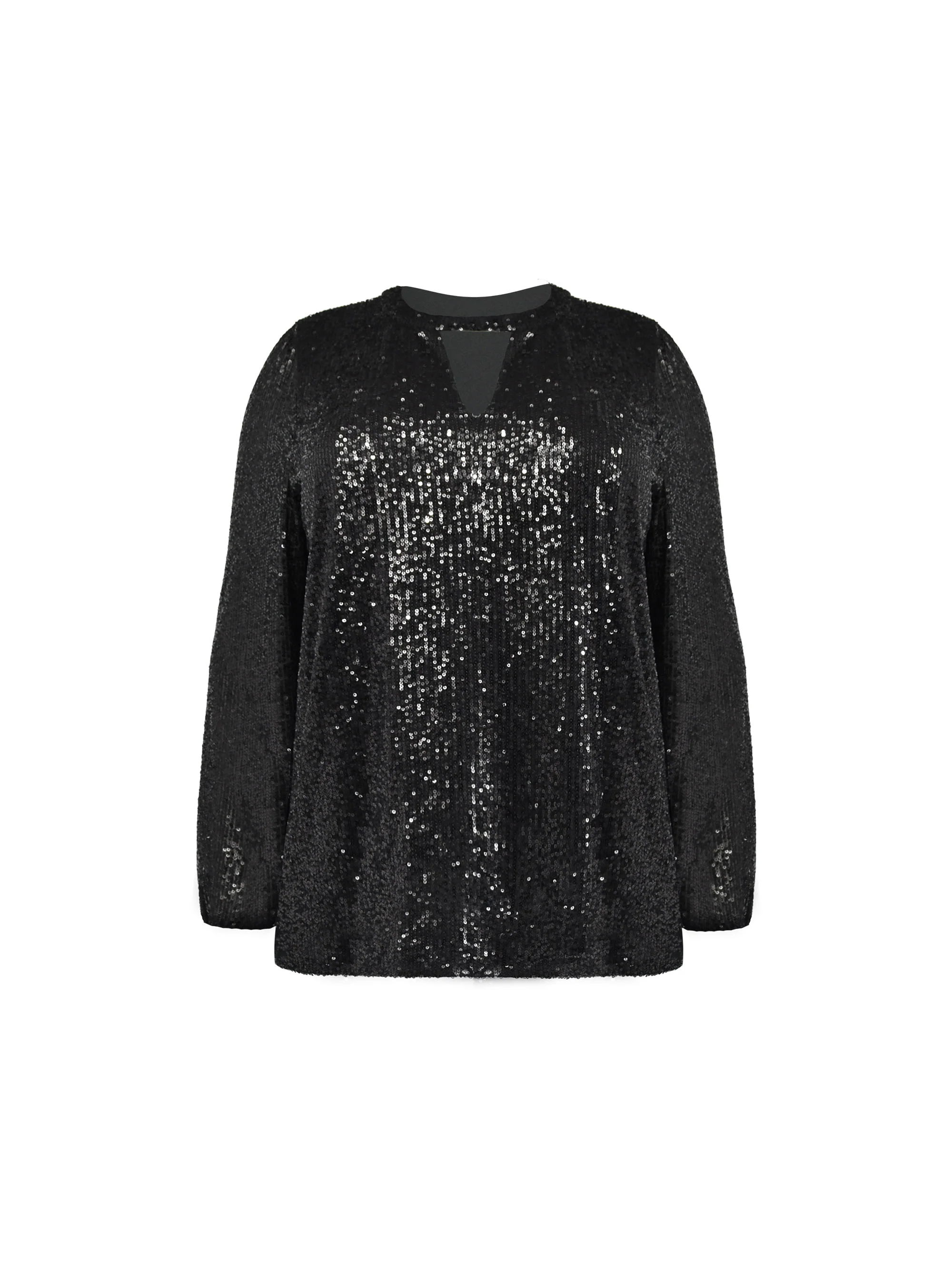 Black Sequin Keyhole Front Blouse - Image 4