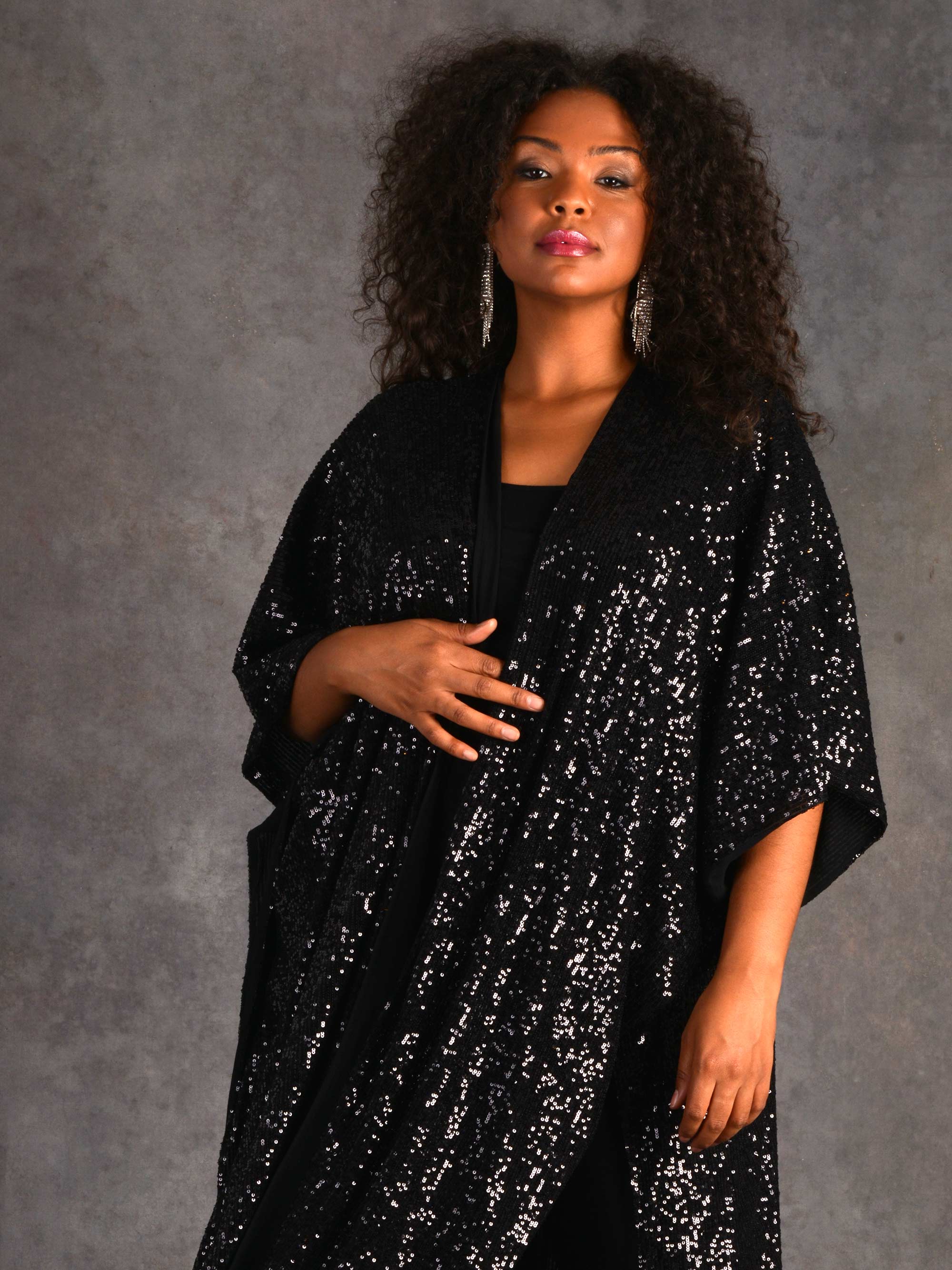Black Sequin Longline Kimono - Image 3