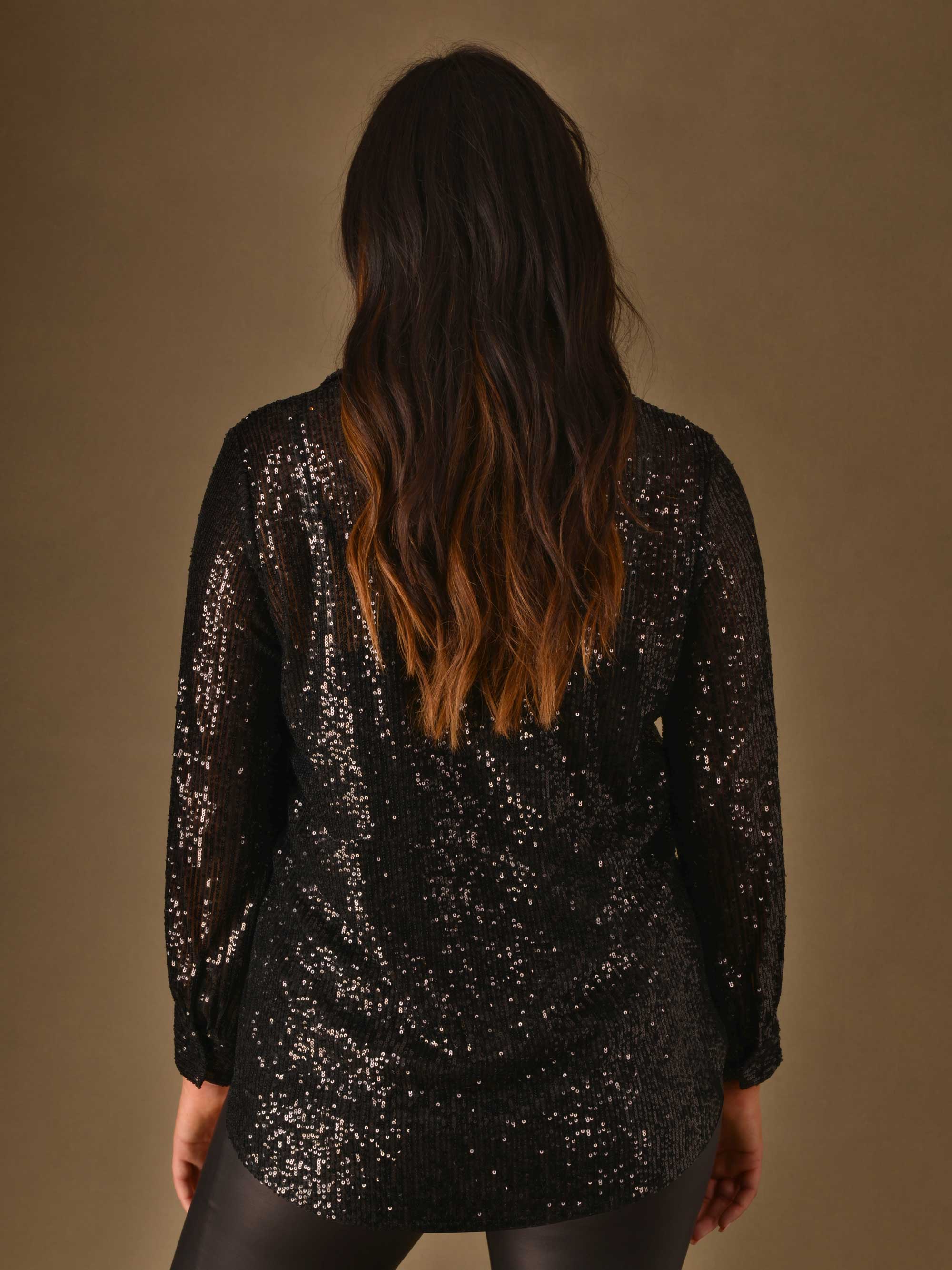 Black Sequin Longline Shirt - Image 2