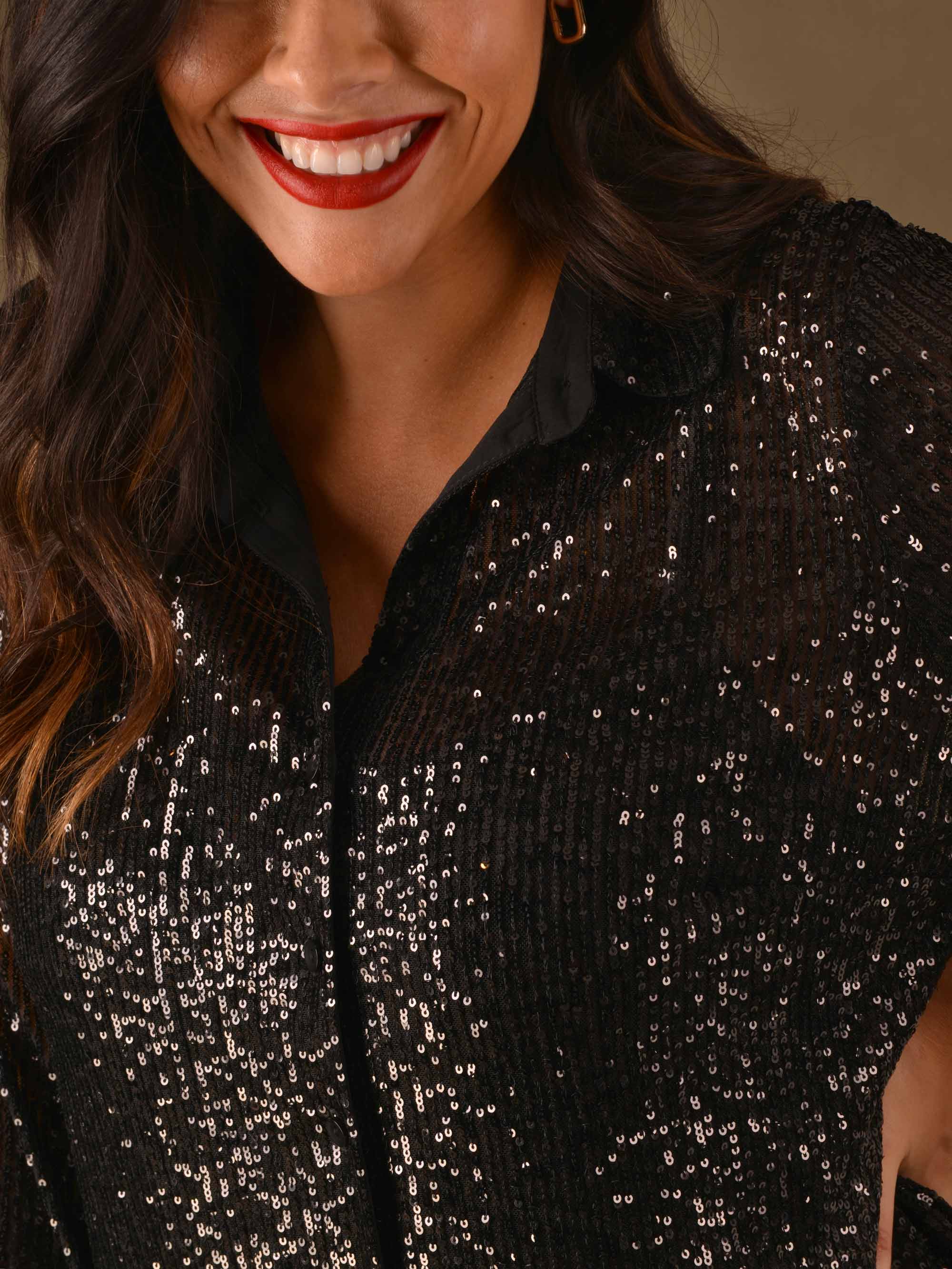 Black Sequin Longline Shirt - Image 4