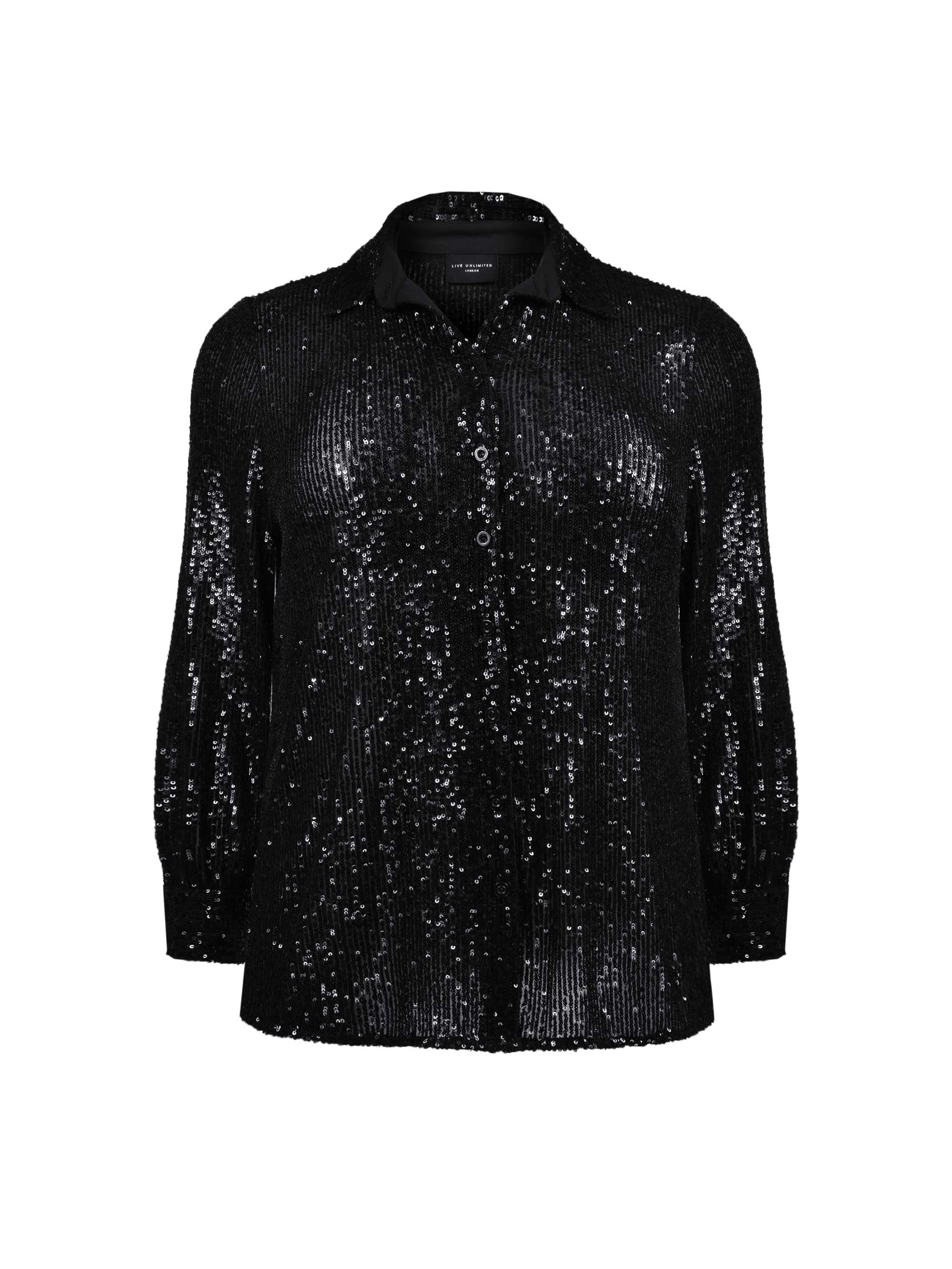 Black Sequin Longline Shirt - Image 5
