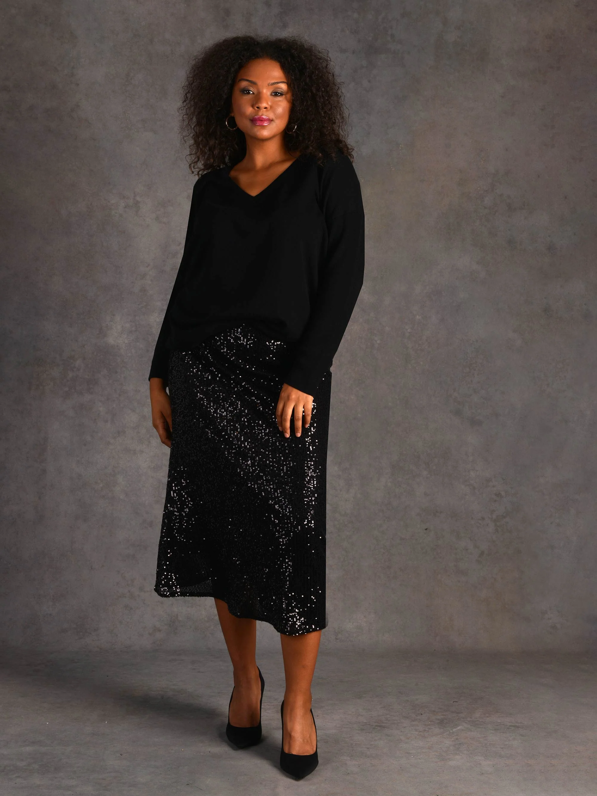 Black Sequin Midi Skirt - Image 2