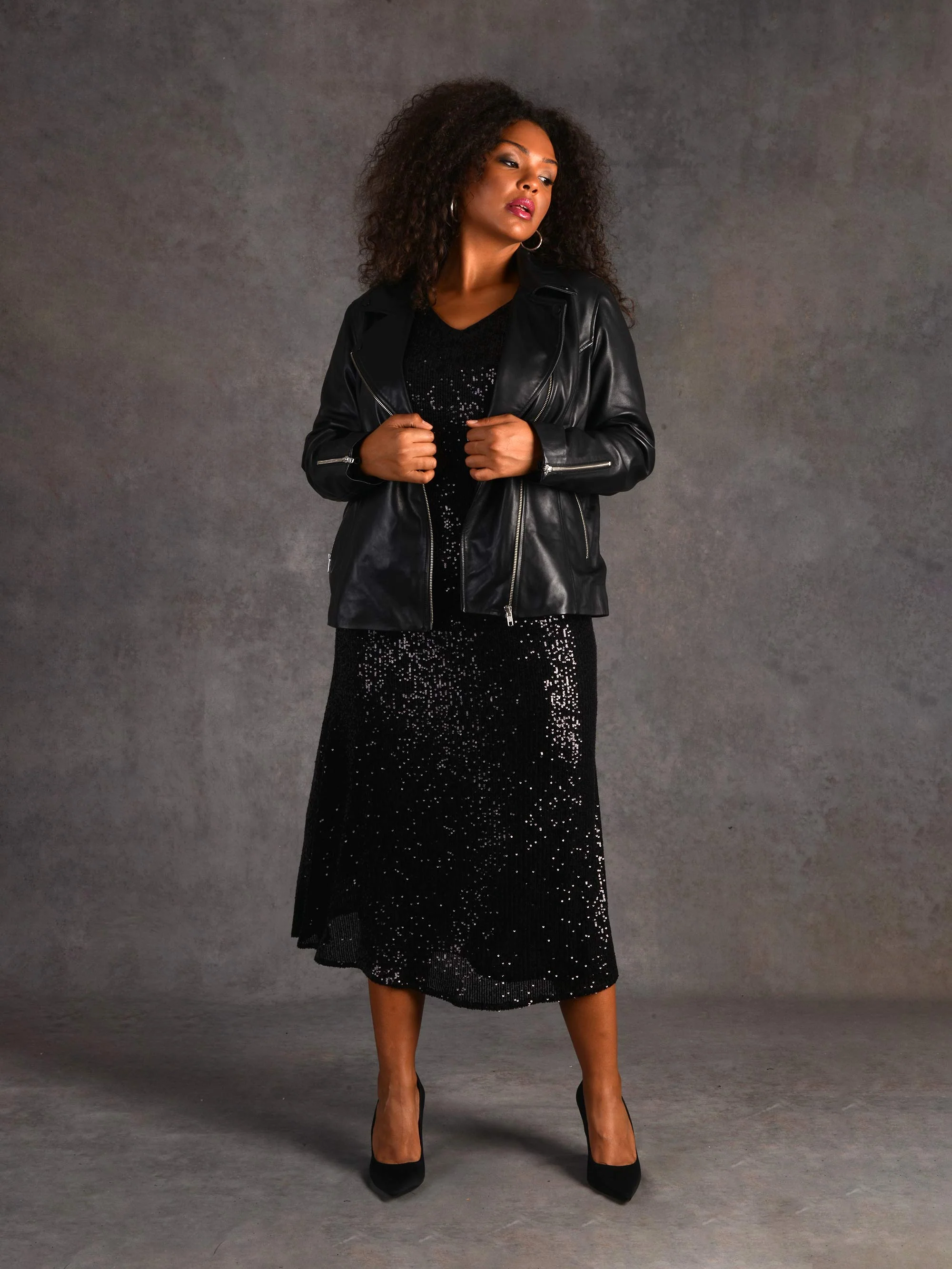 Black Sequin Midi Skirt - Image 3