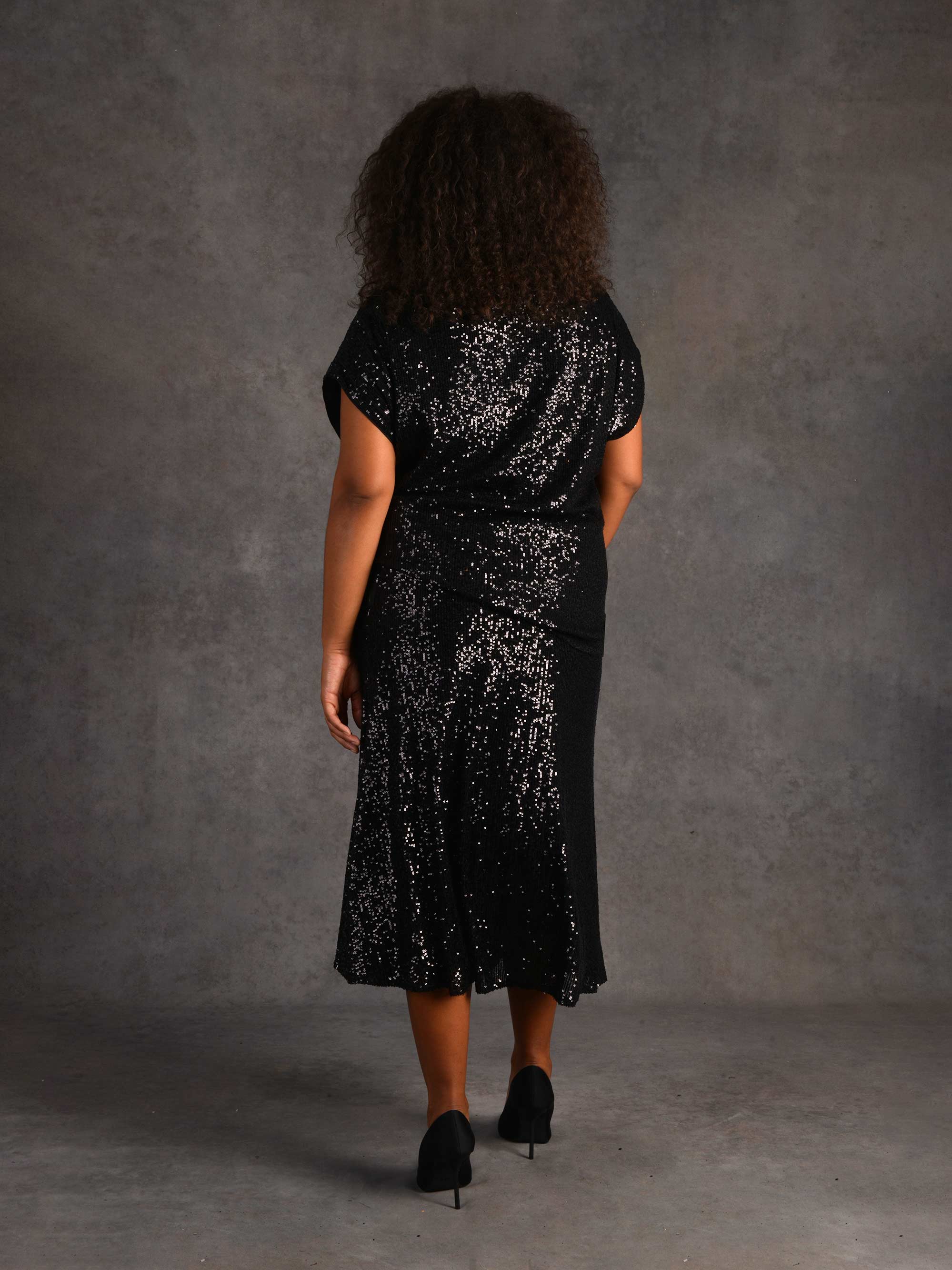 Black Sequin Midi Skirt - Image 4