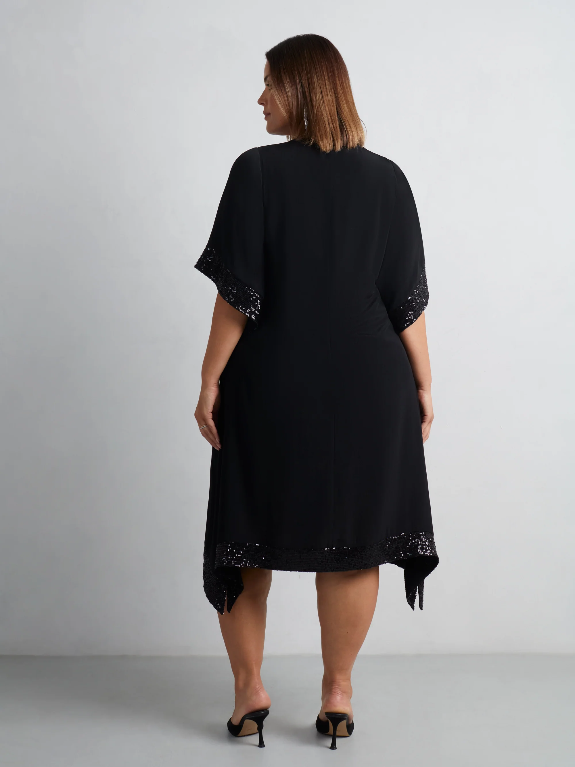 Black Sequin Trim Angel Sleeve Dress - Image 10
