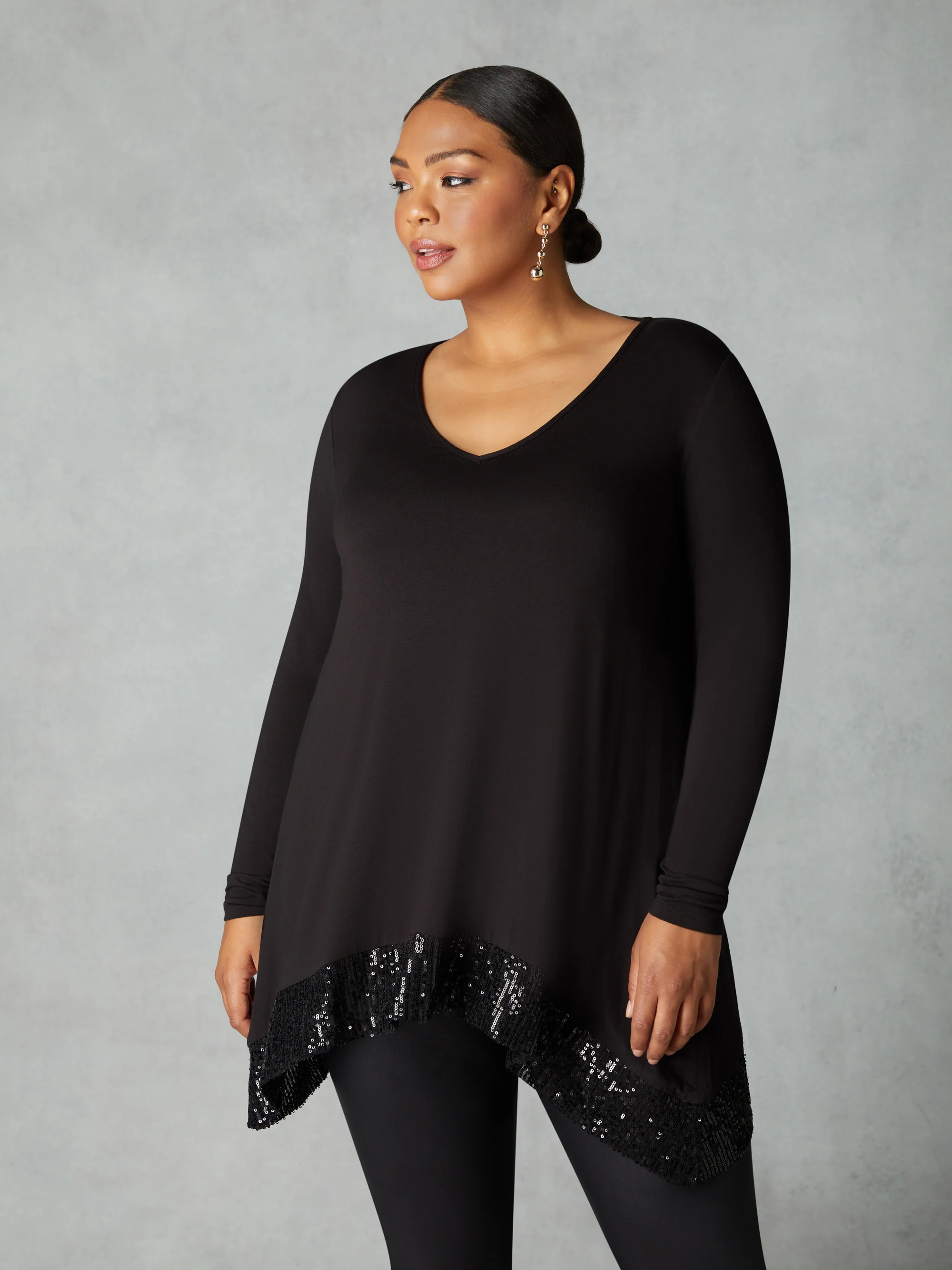Black Sequin Trim Hanky Hem Tunic - Image 3