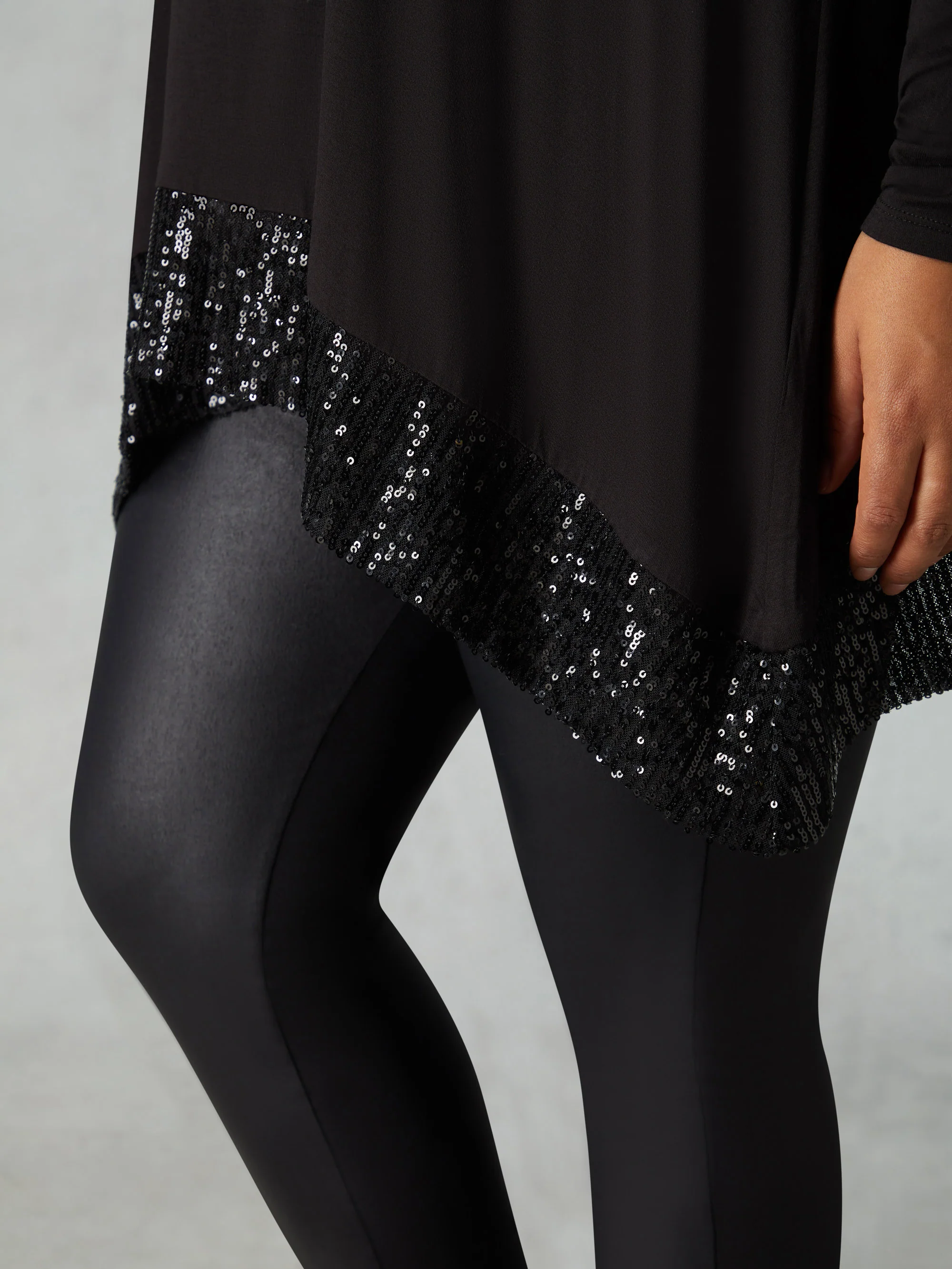 Black Sequin Trim Hanky Hem Tunic - Image 4