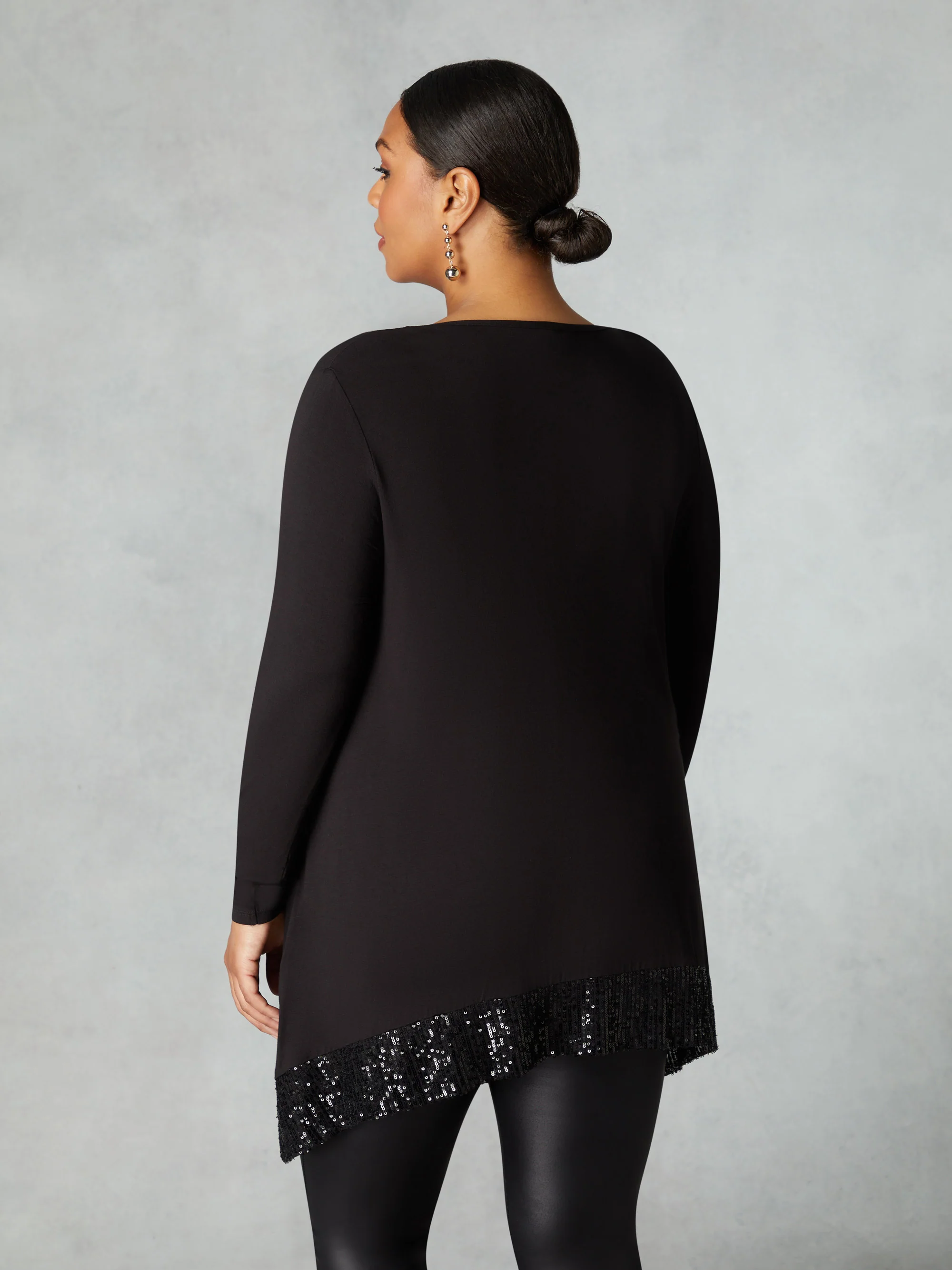 Black Sequin Trim Hanky Hem Tunic - Image 5