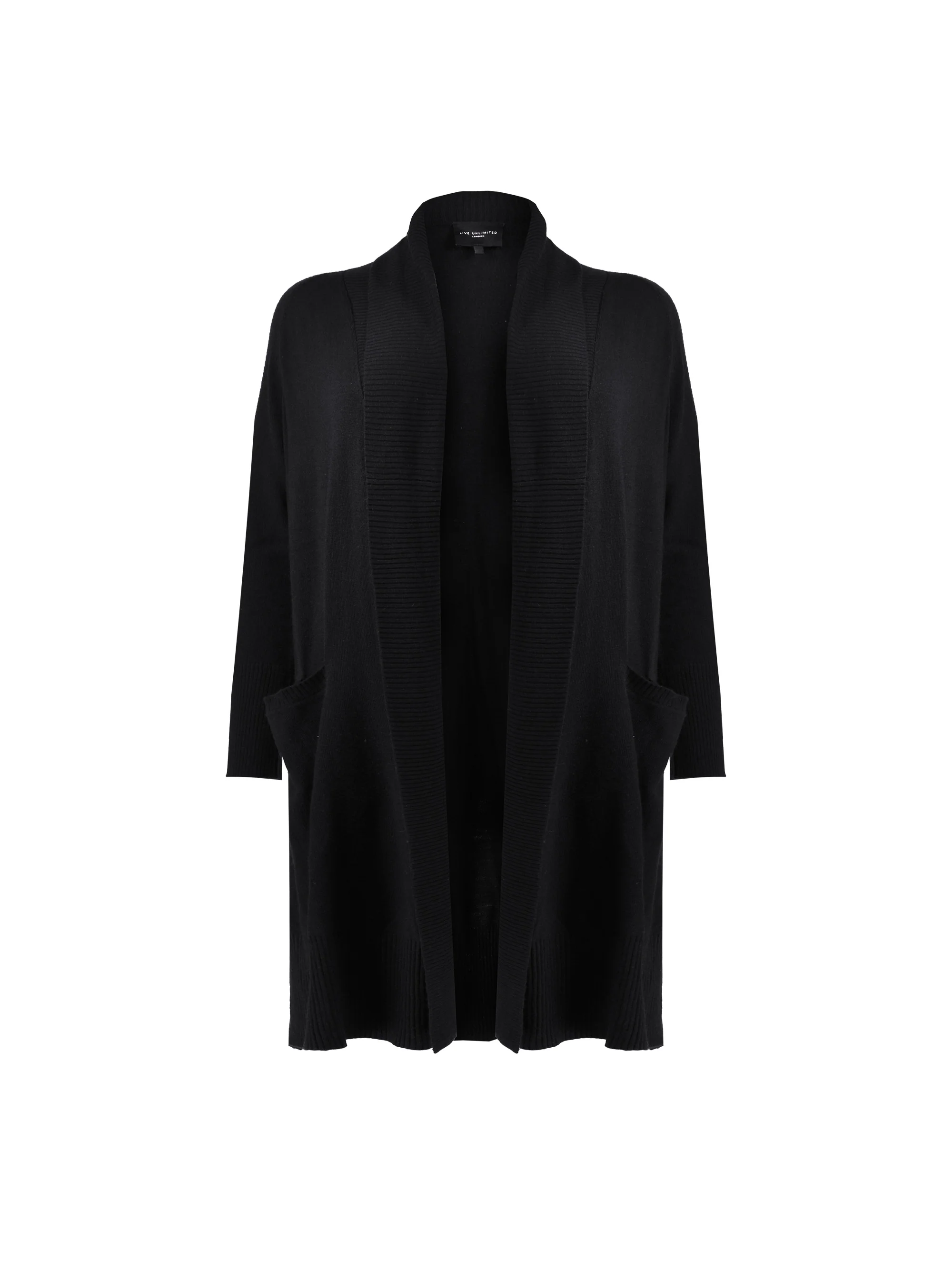 Black Shawl Textured Knitted Cardigan - Image 5