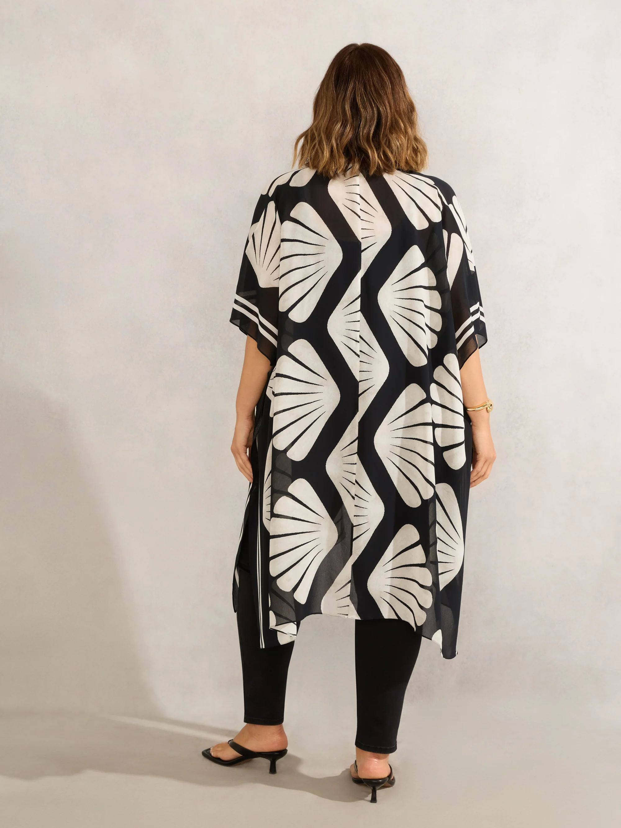 Black Shell Print Longline Kimono - Image 5