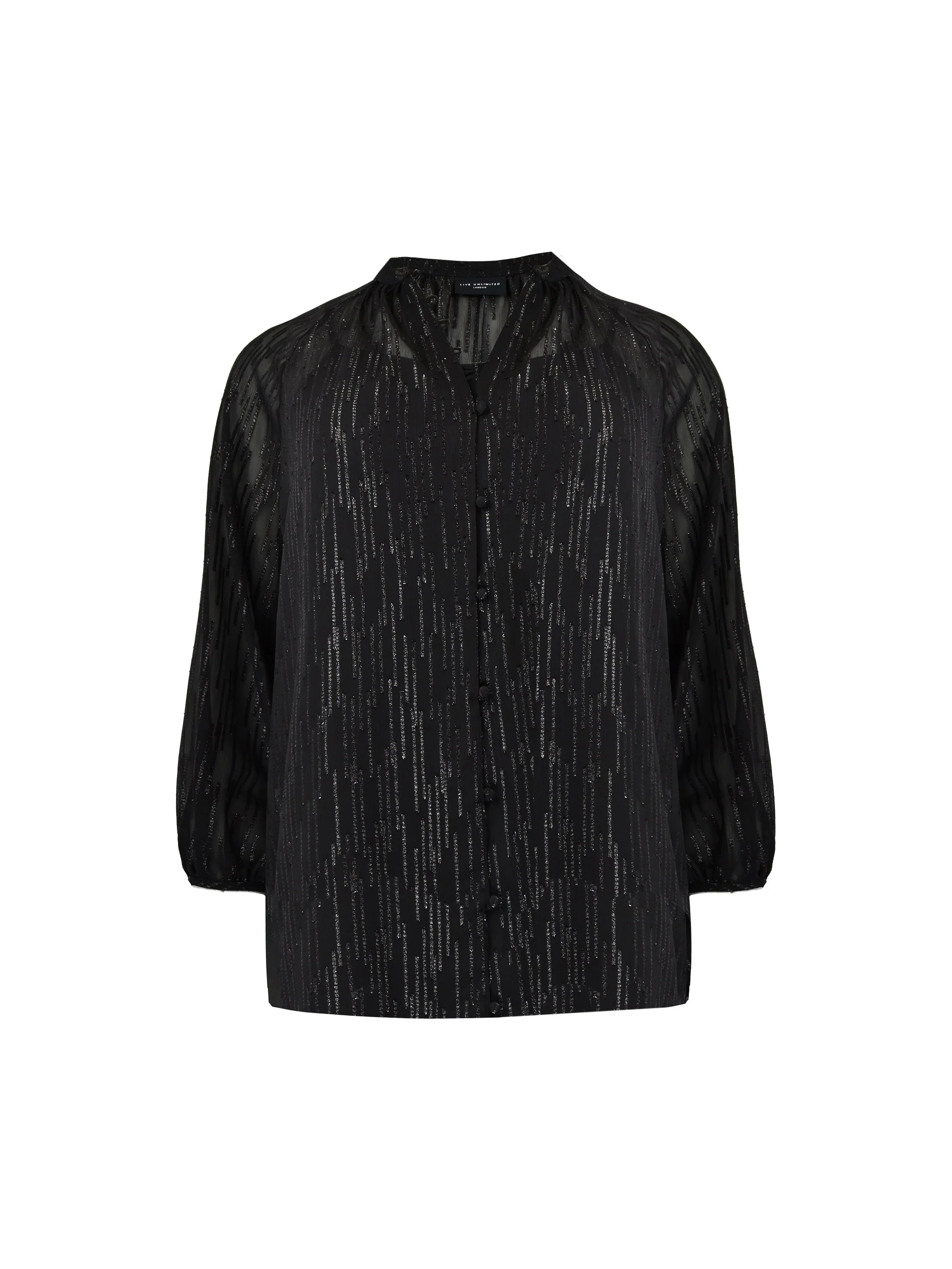 Black Shimmer Chiffon Button Through Blouse - Image 6