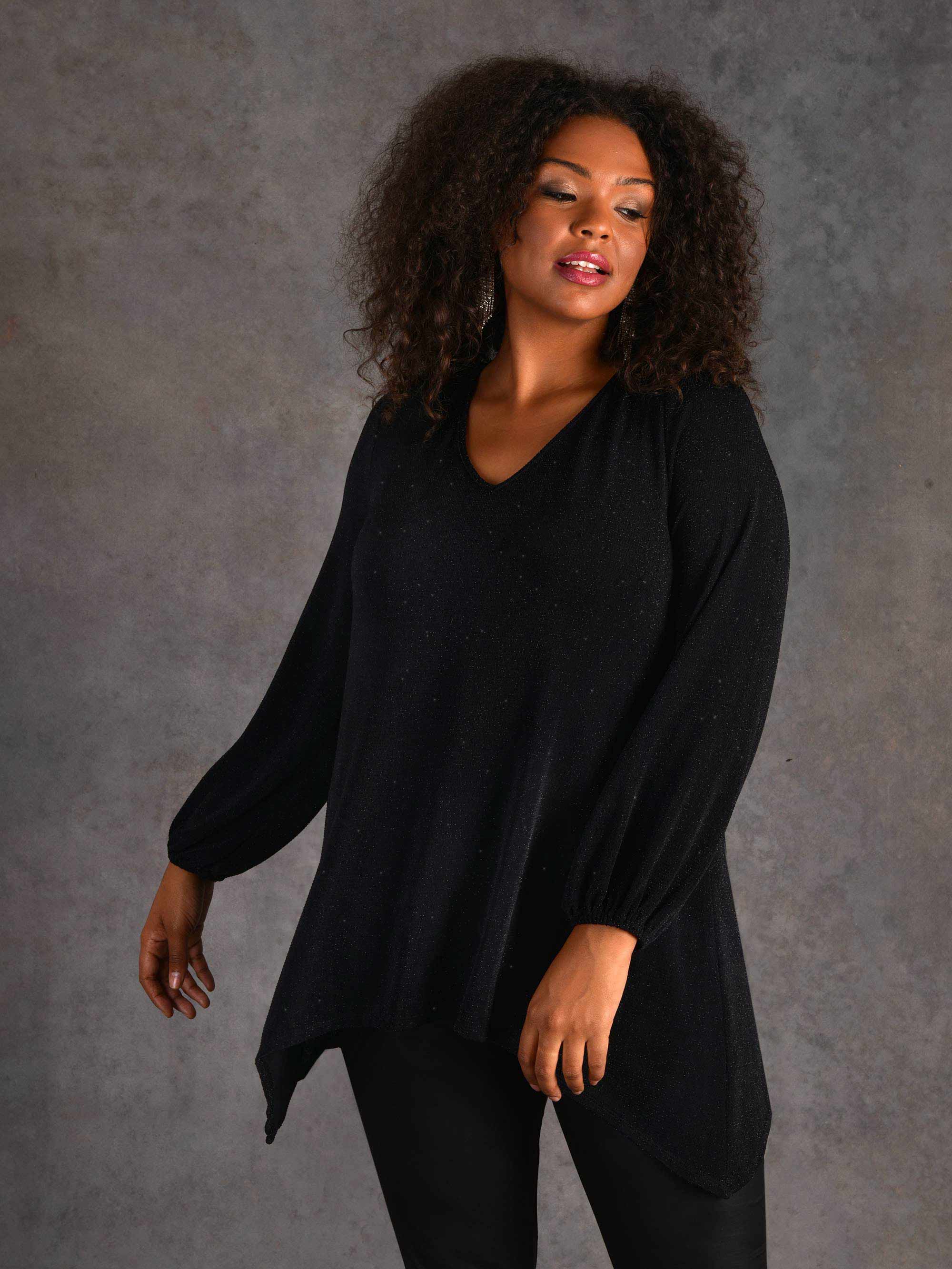 Black Shimmer Hanky Hem Jersey Top - Image 2