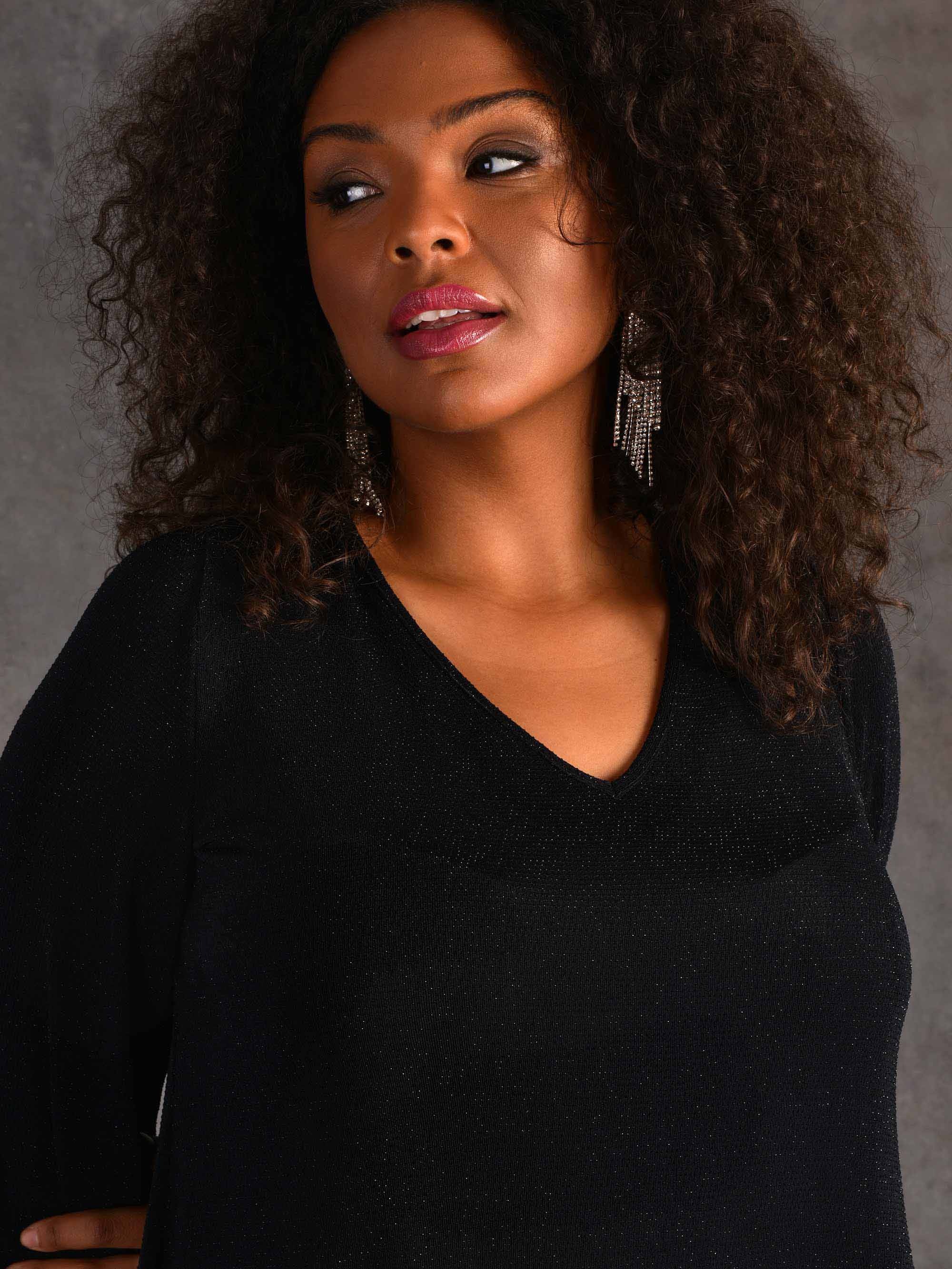 Black Shimmer Hanky Hem Jersey Top - Image 3