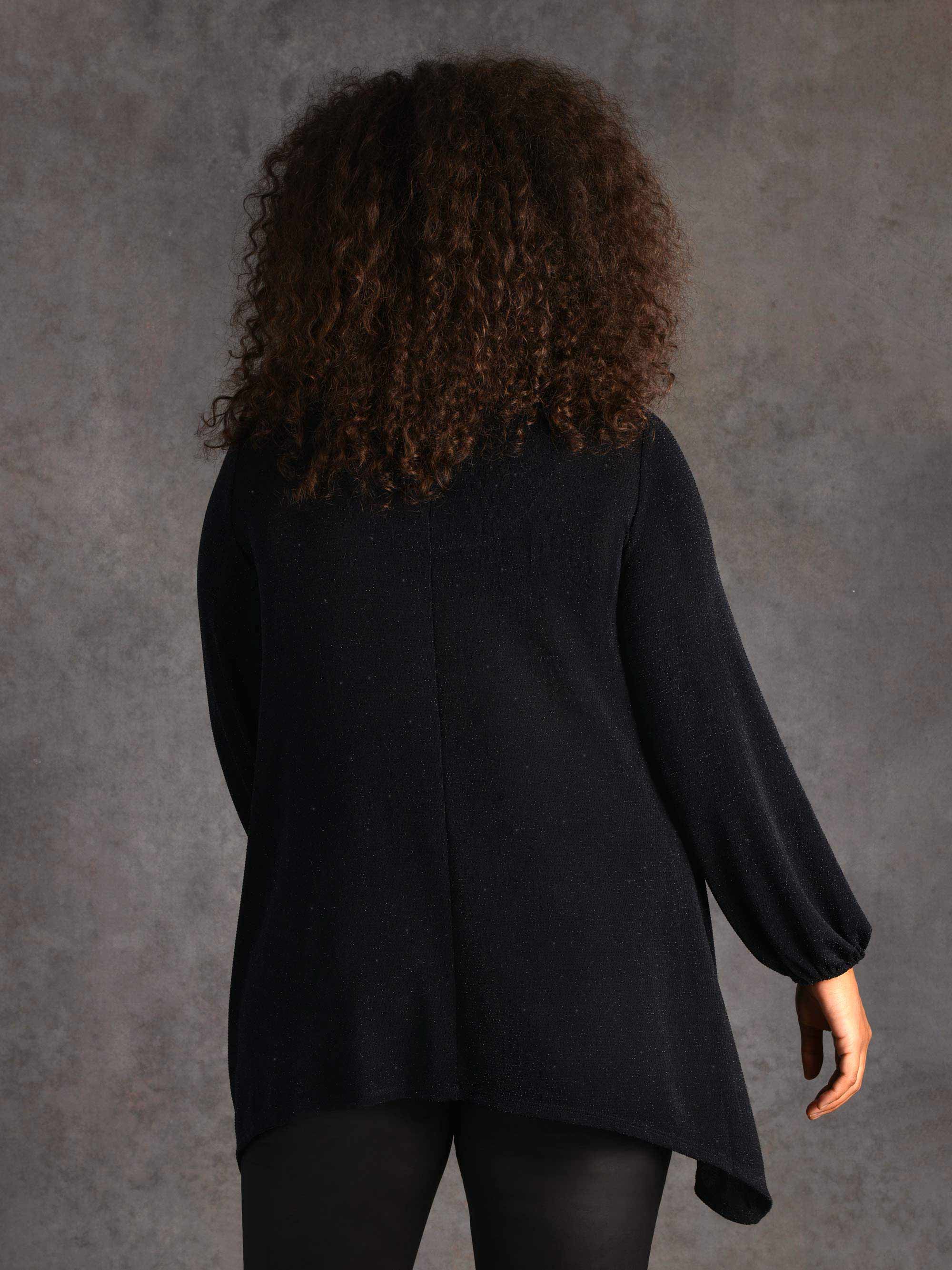 Black Shimmer Hanky Hem Jersey Top - Image 4