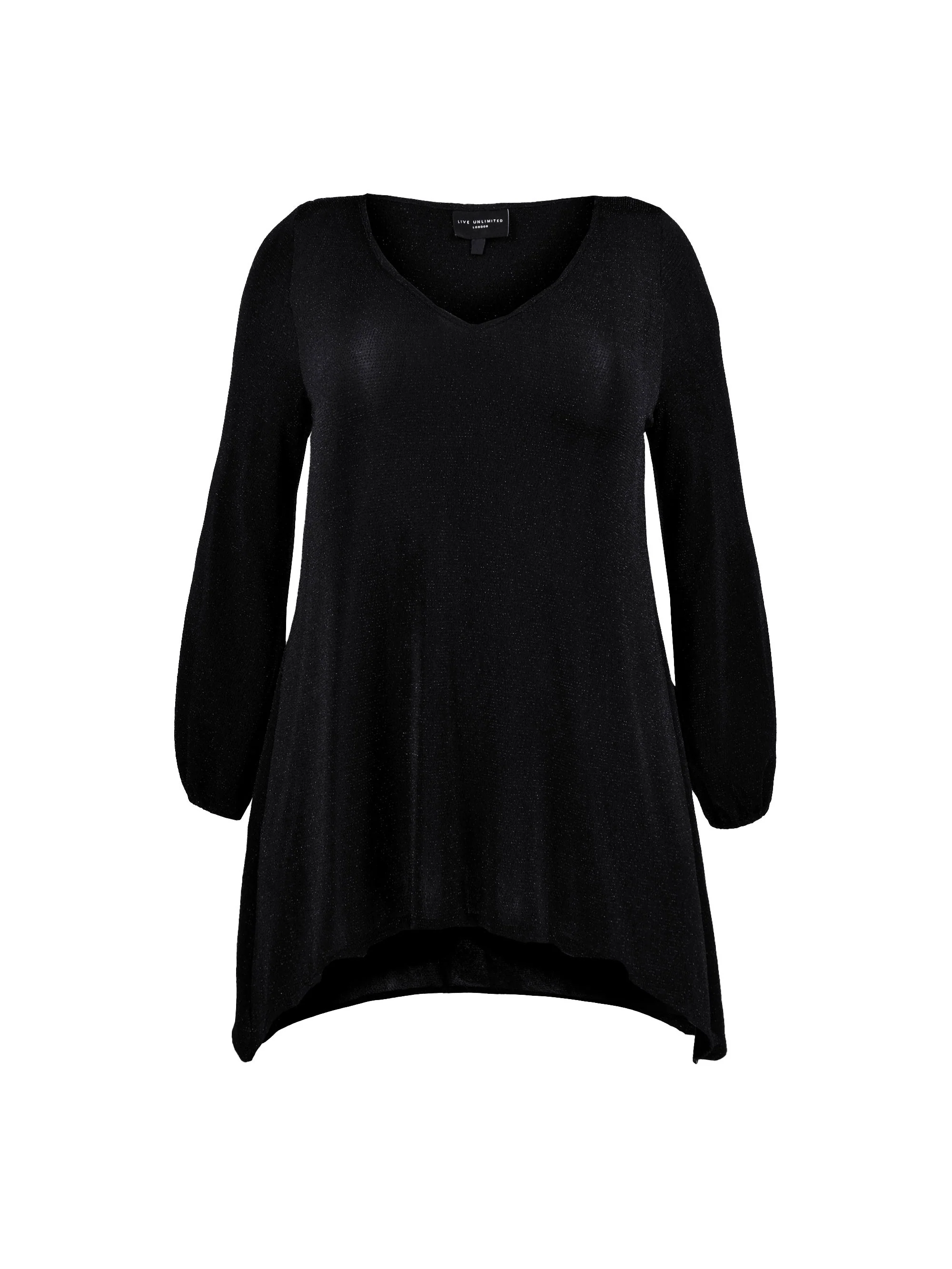 Black Shimmer Hanky Hem Jersey Top - Image 5