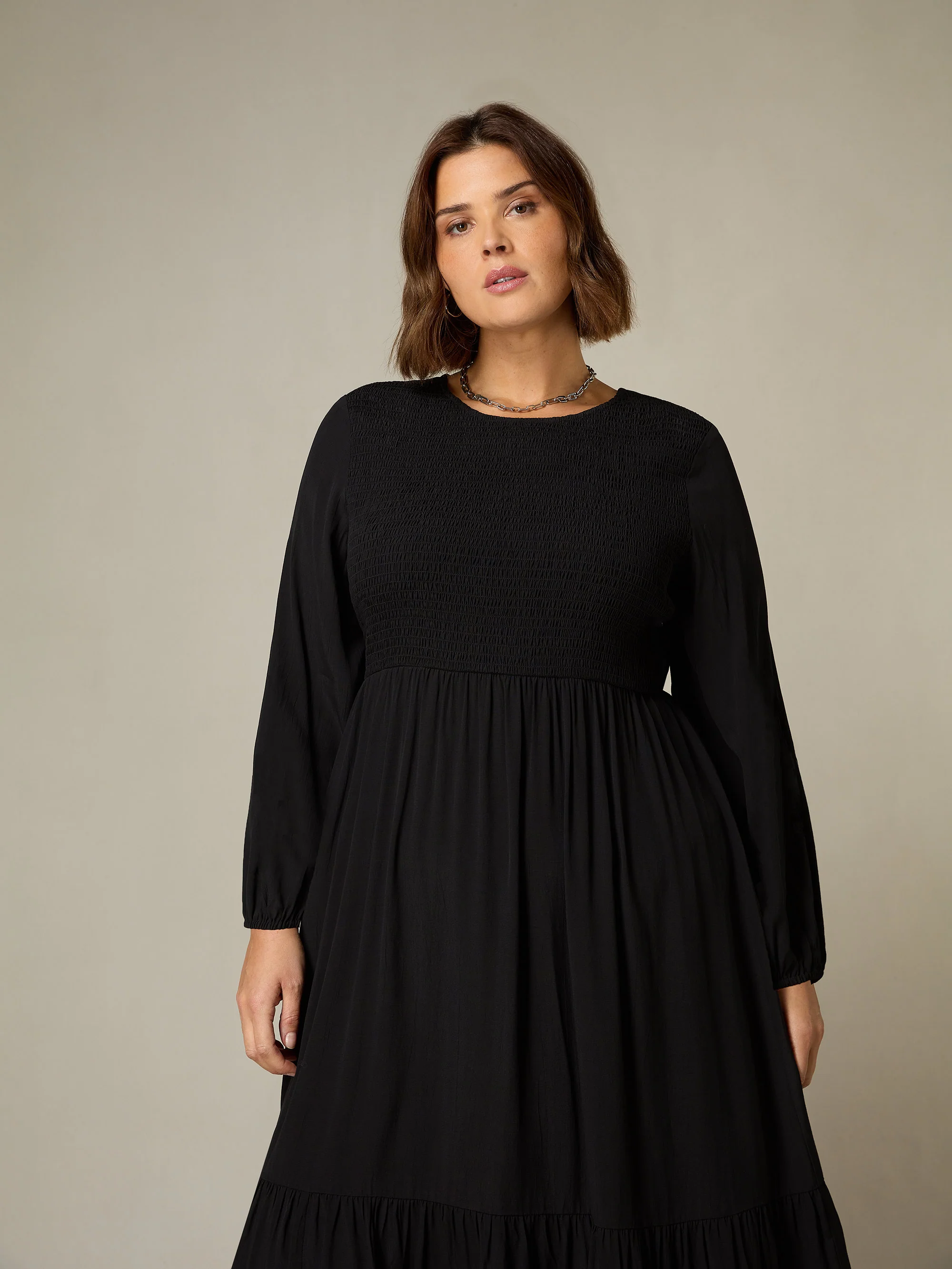 Black Shirred Front Midi Dress - Image 4