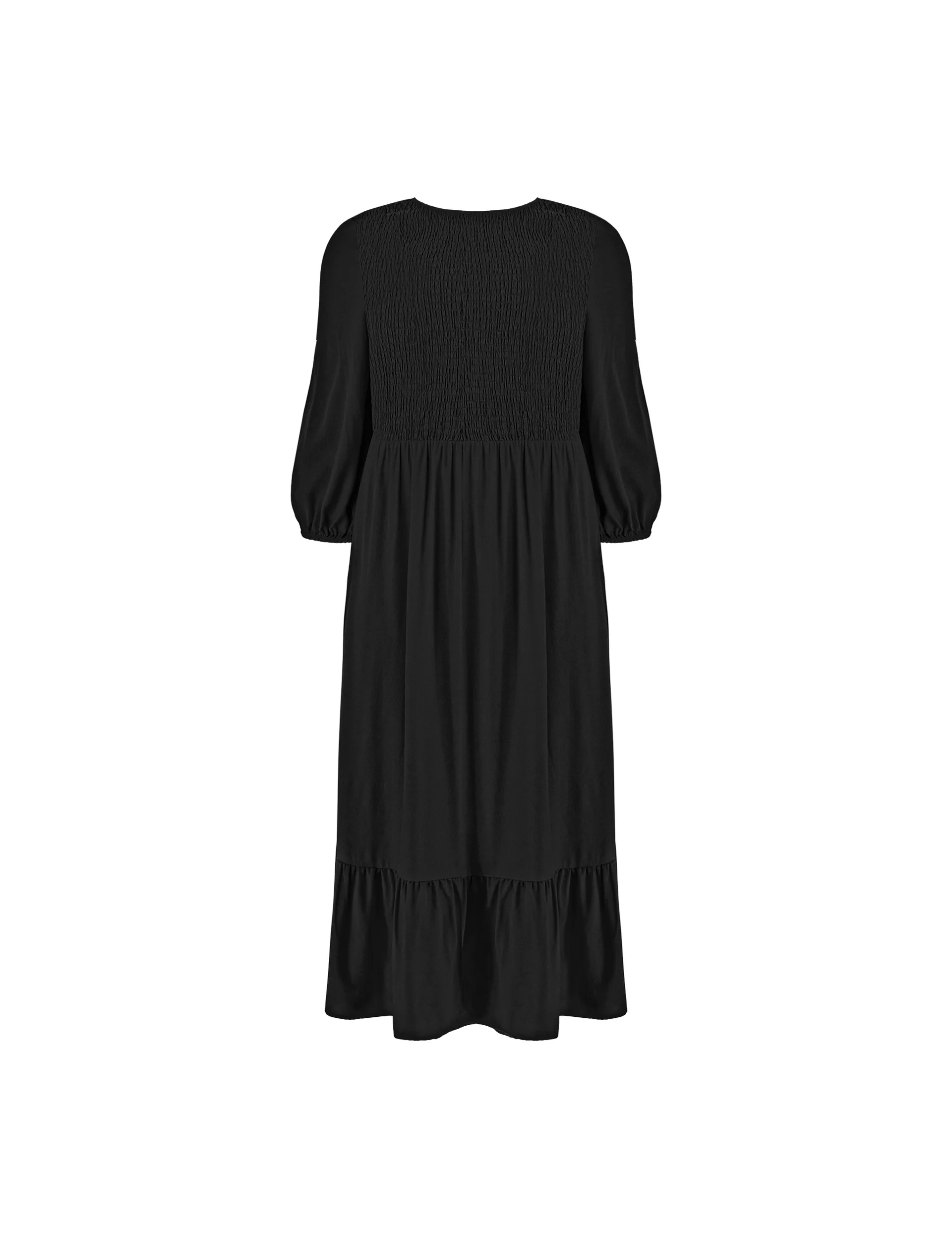 Black Shirred Front Midi Dress - Image 6