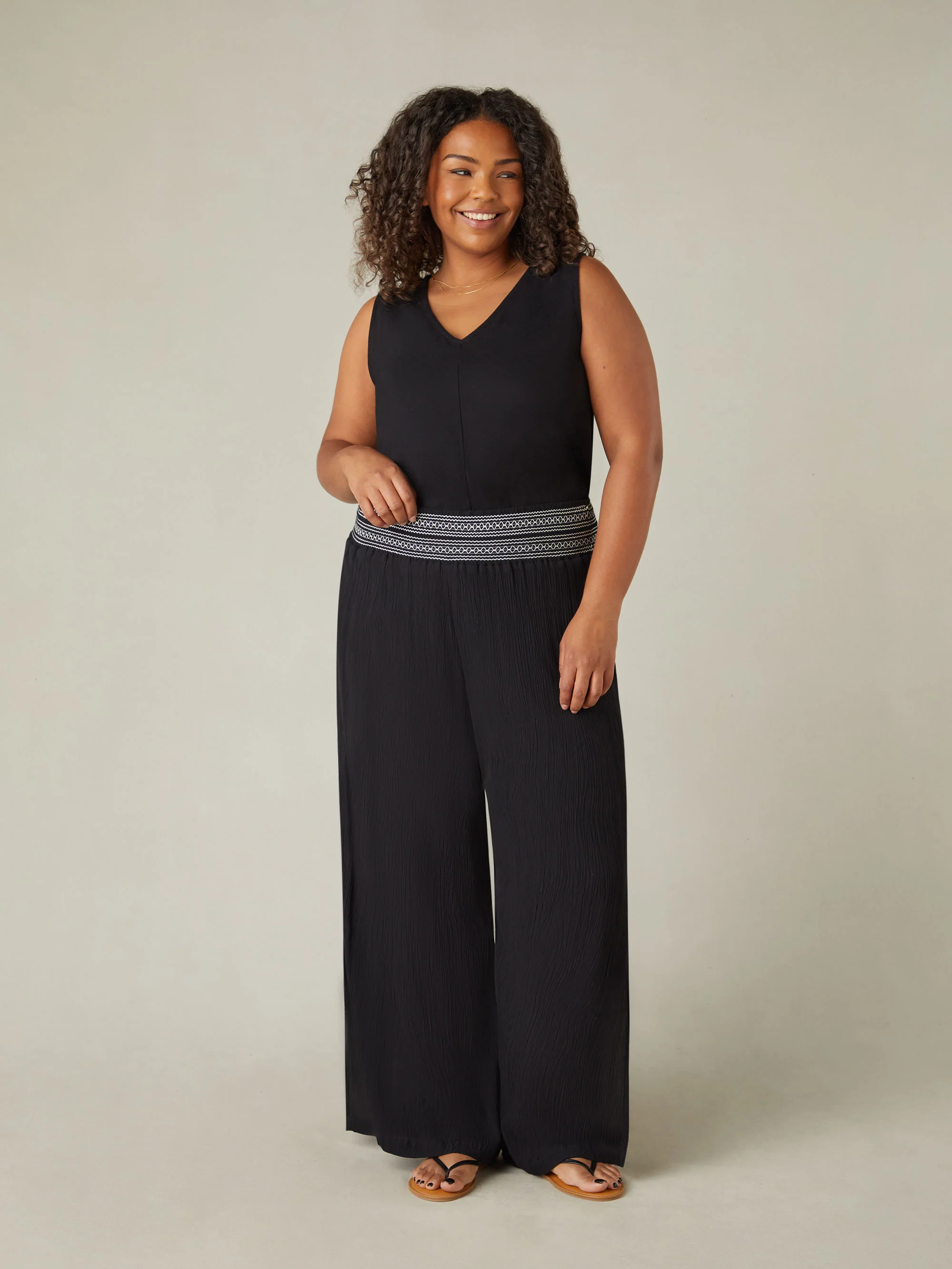 Black Shirred Waist Wide Leg Trousers - Image 3