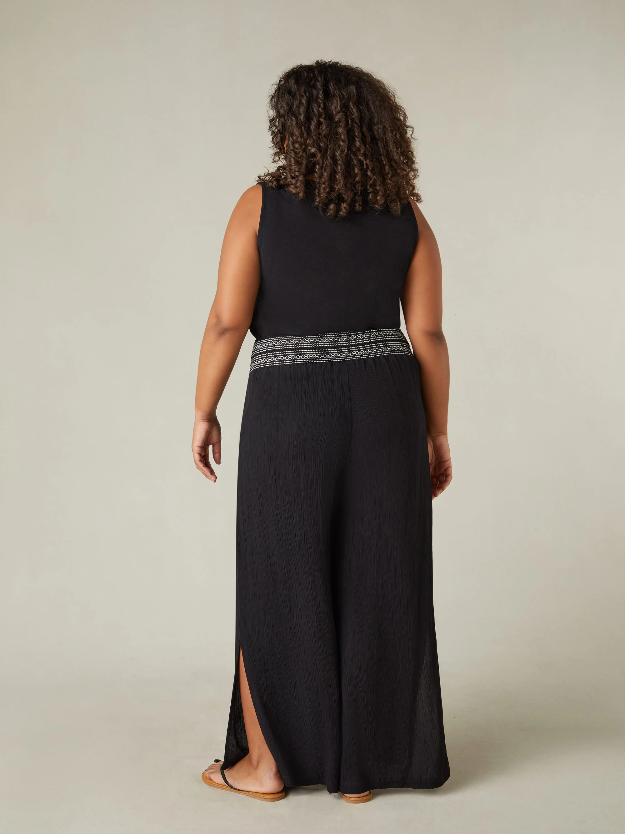 Black Shirred Waist Wide Leg Trousers - Image 6