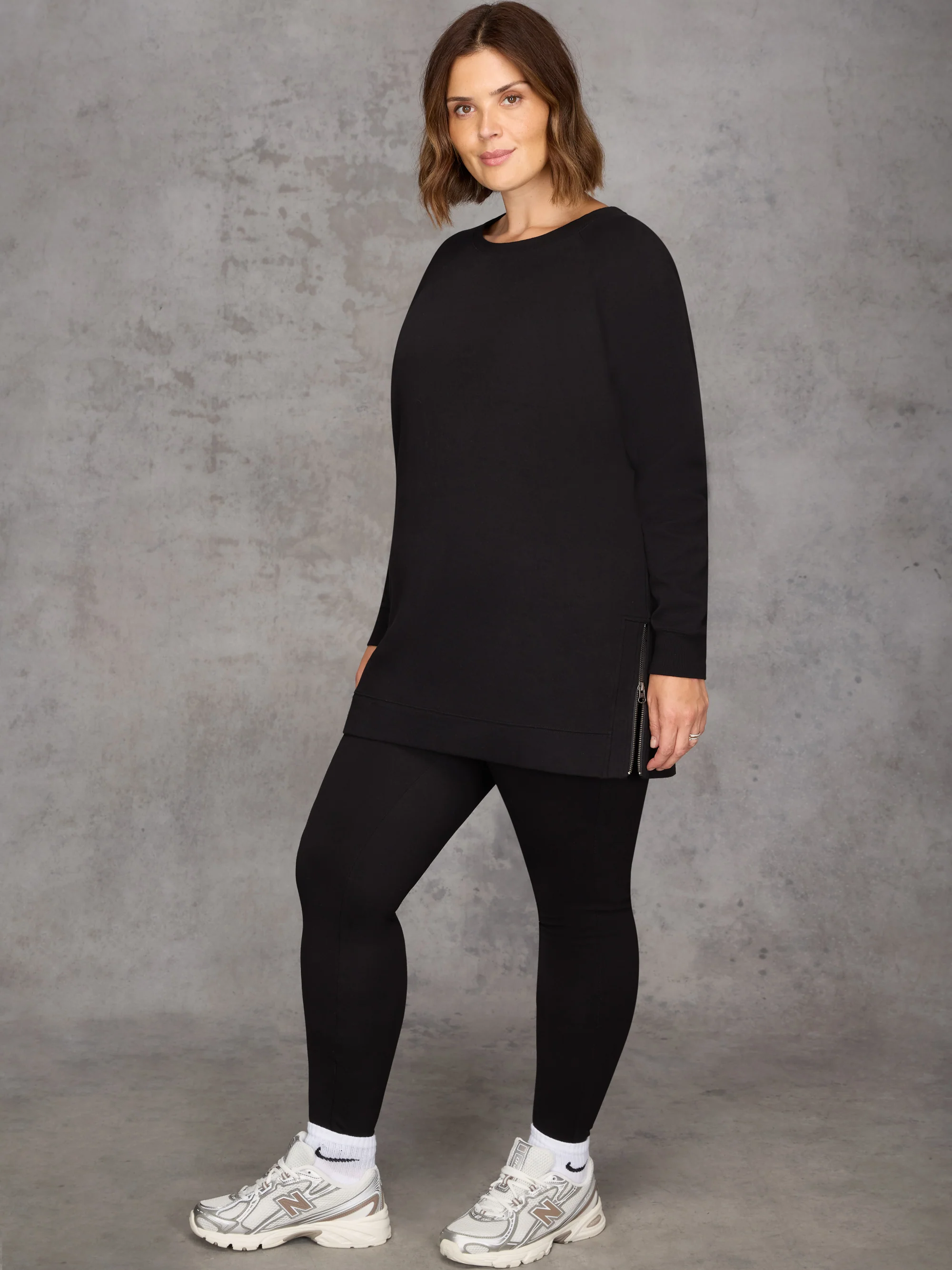 Black Side Zip Longline Sweatshirt - Image 3