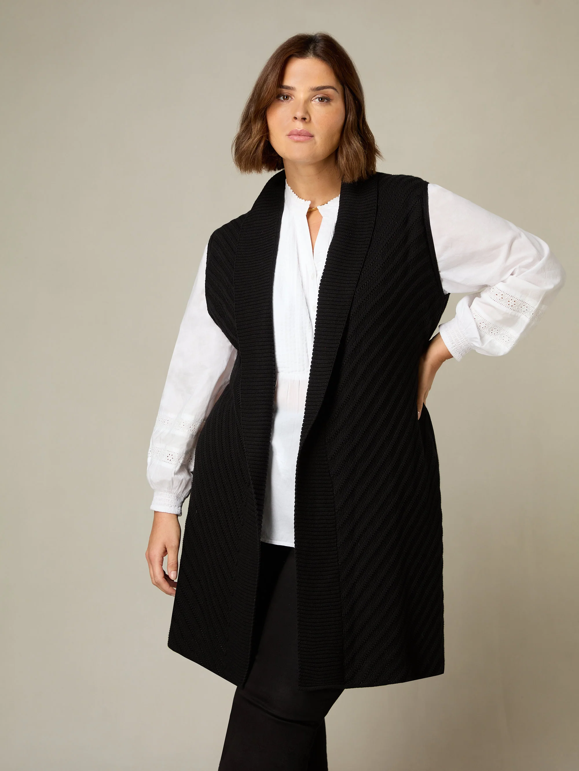 Black Sleeveless Cardigan - Image 2