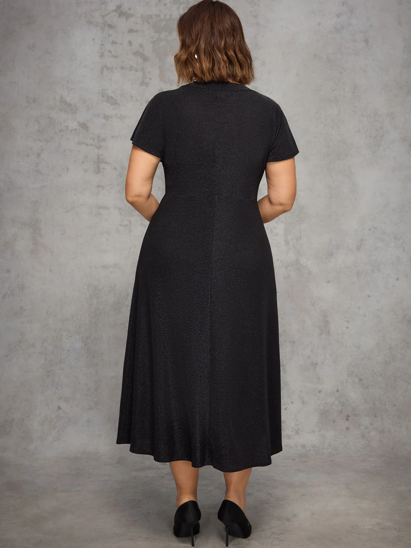 Black Sparkle Jersey Short Sleeve Dress - Image 5