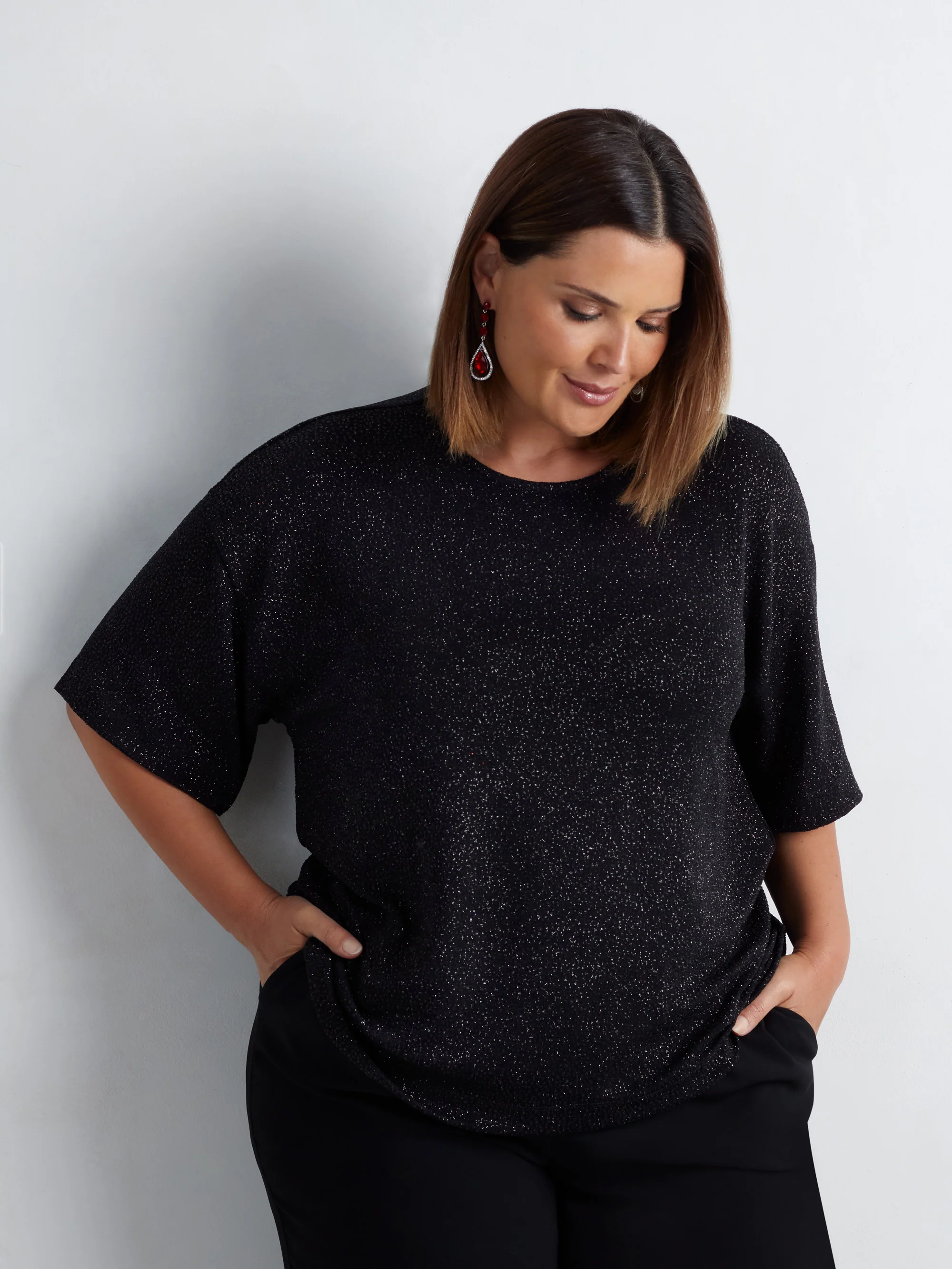 Black Sparkle Jersey T-Shirt - Image 2