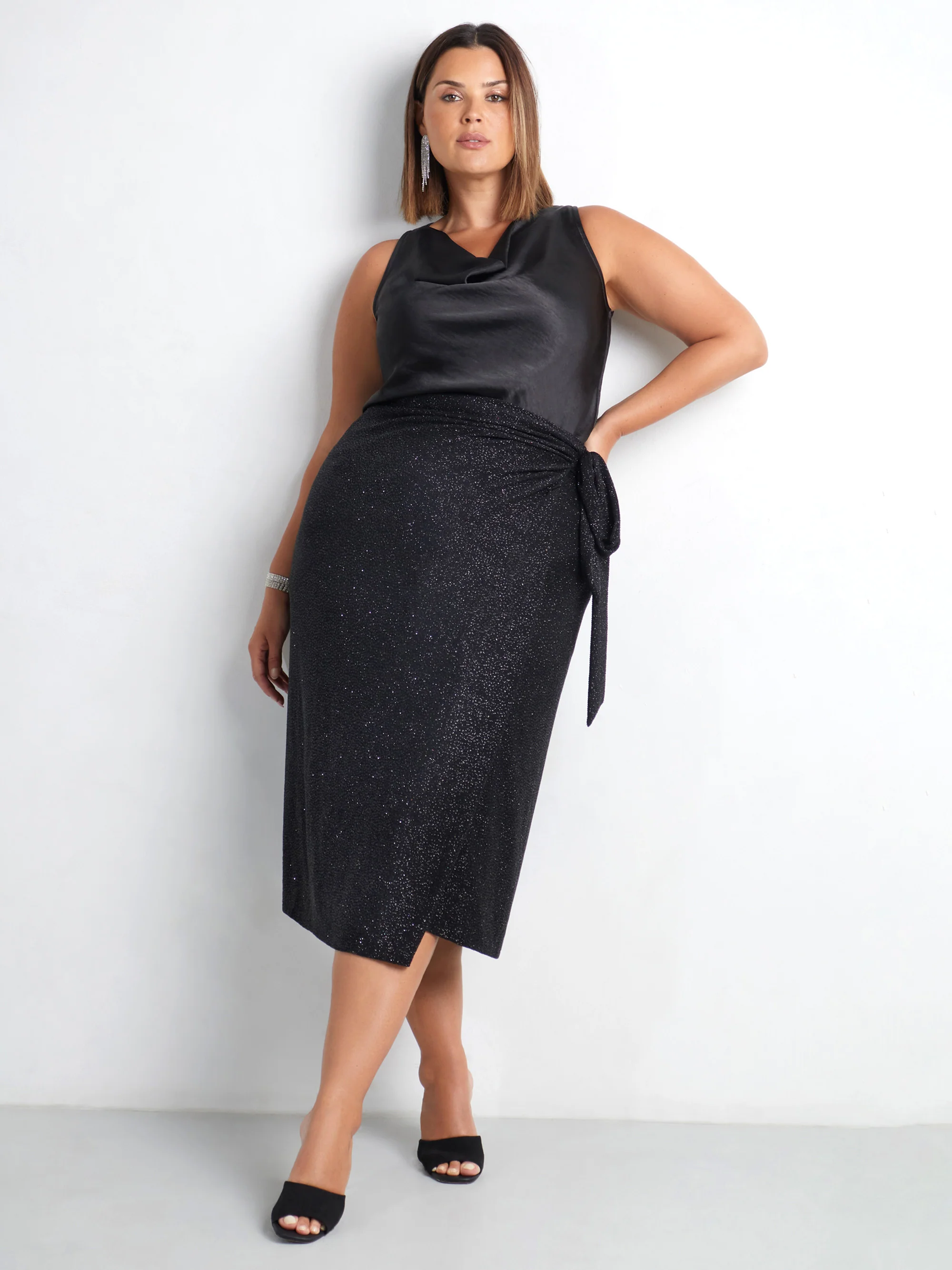 Black Sparkle Jersey Wrap Skirt - Image 4