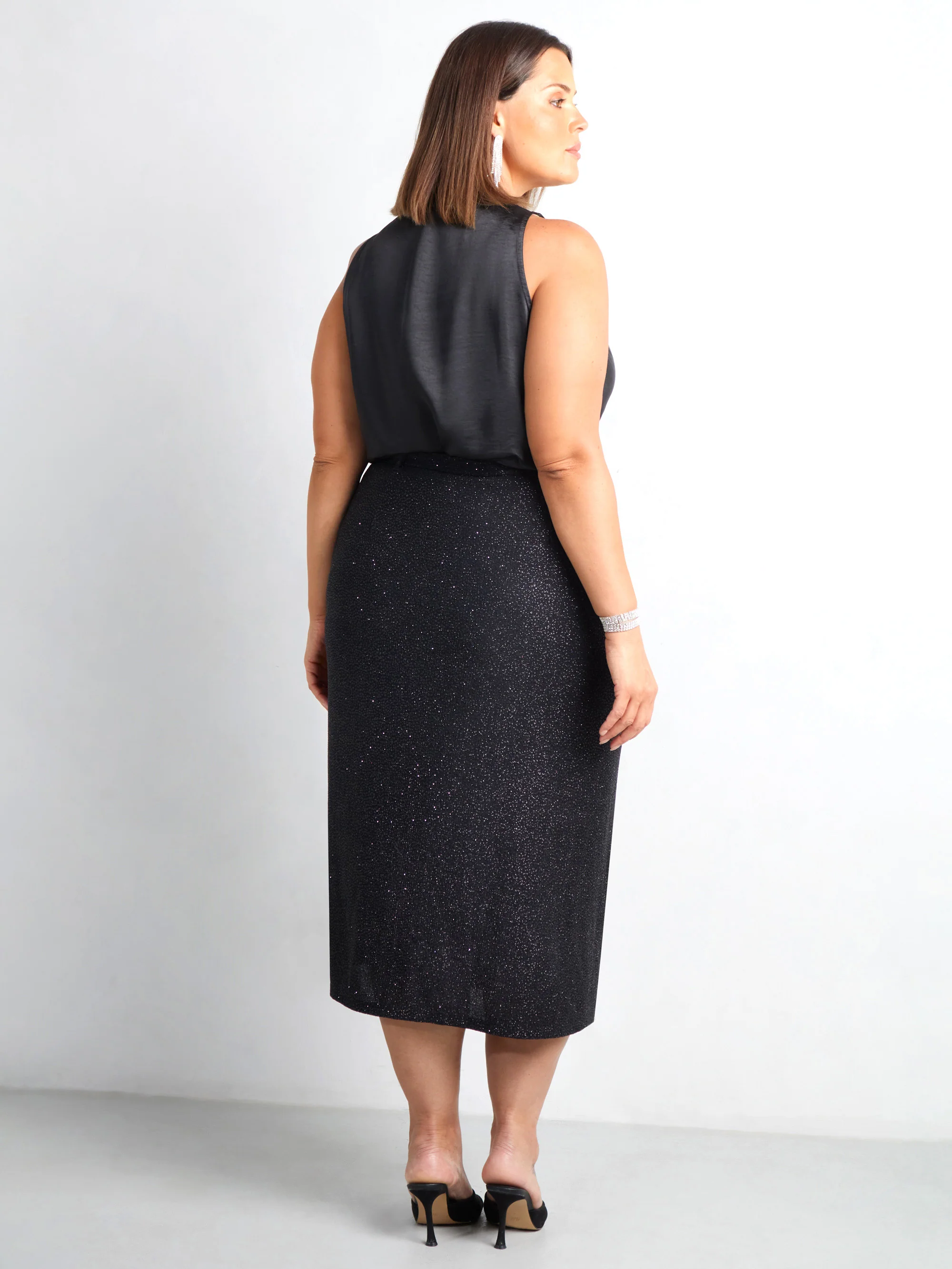 Black Sparkle Jersey Wrap Skirt - Image 5
