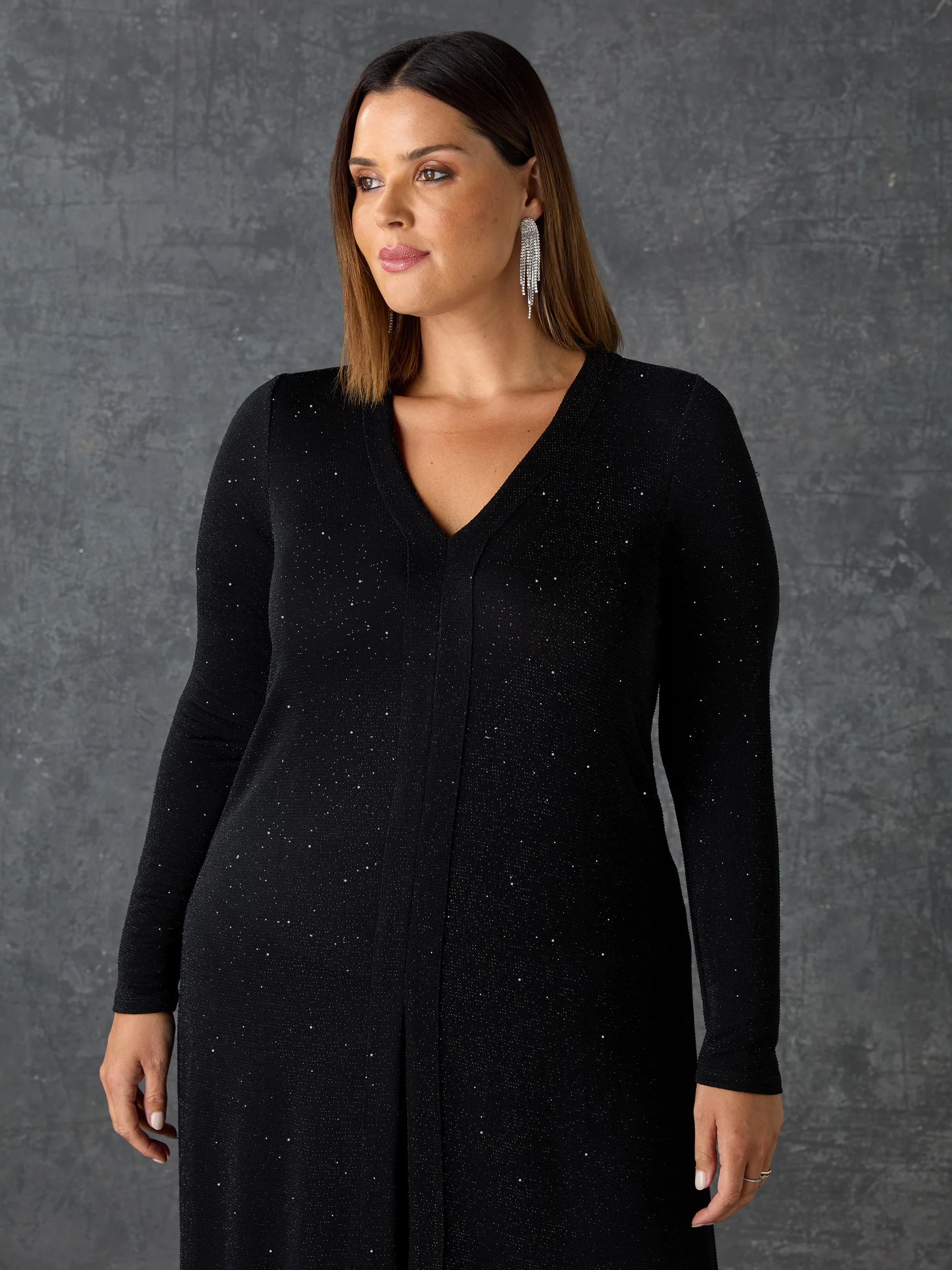Black Sparkle Split Front Tunic - Image 3