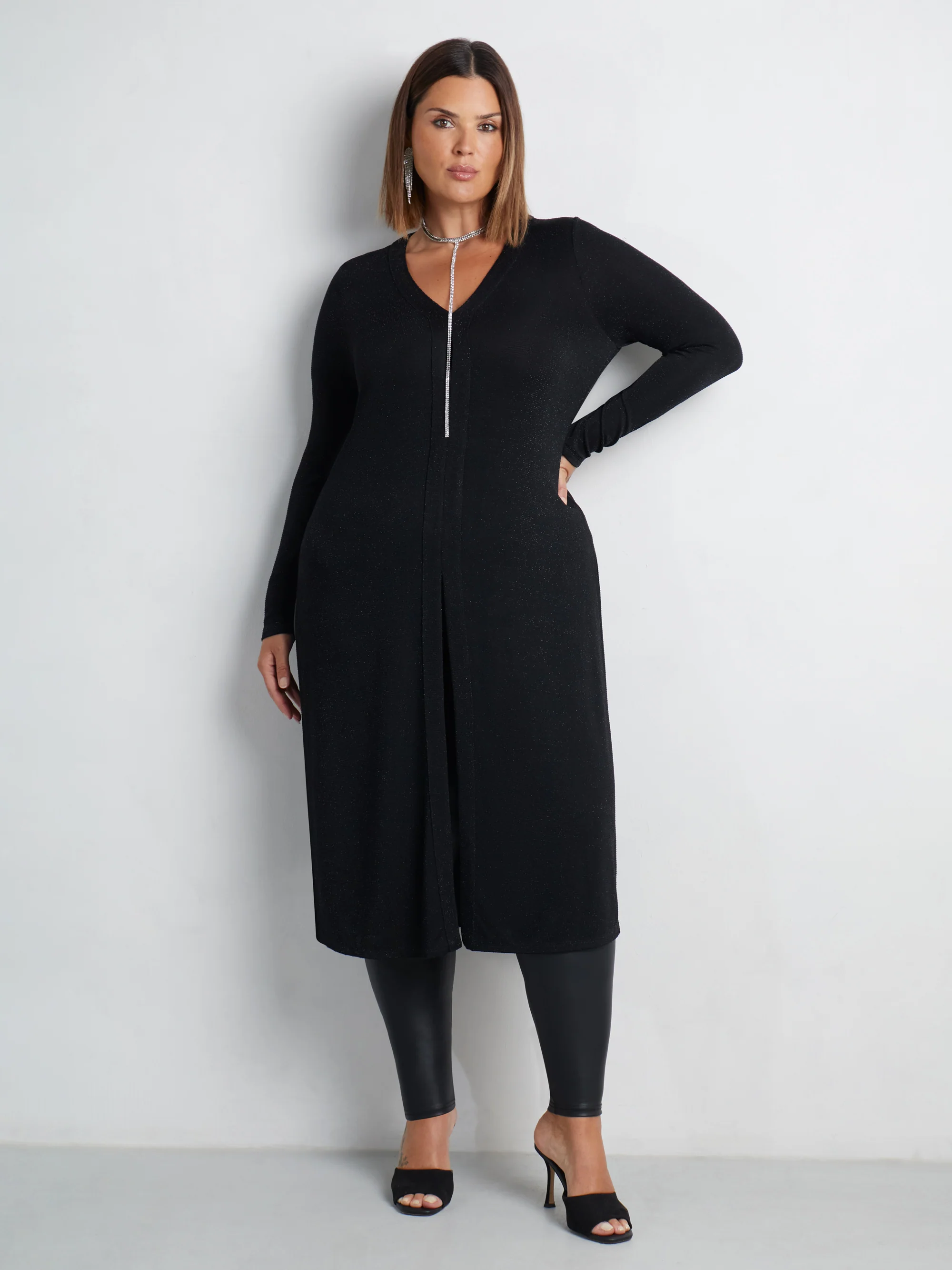 Black Sparkle Split Front Tunic - Image 5
