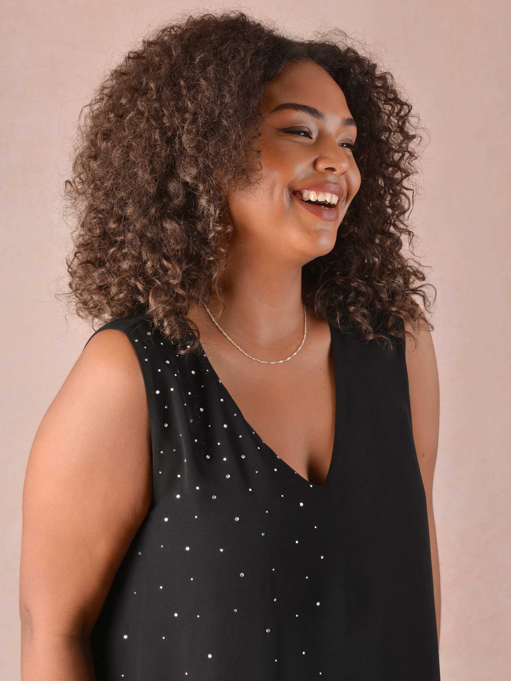 Black Sparkle Stud Asymmetric Layered Dress - Image 2