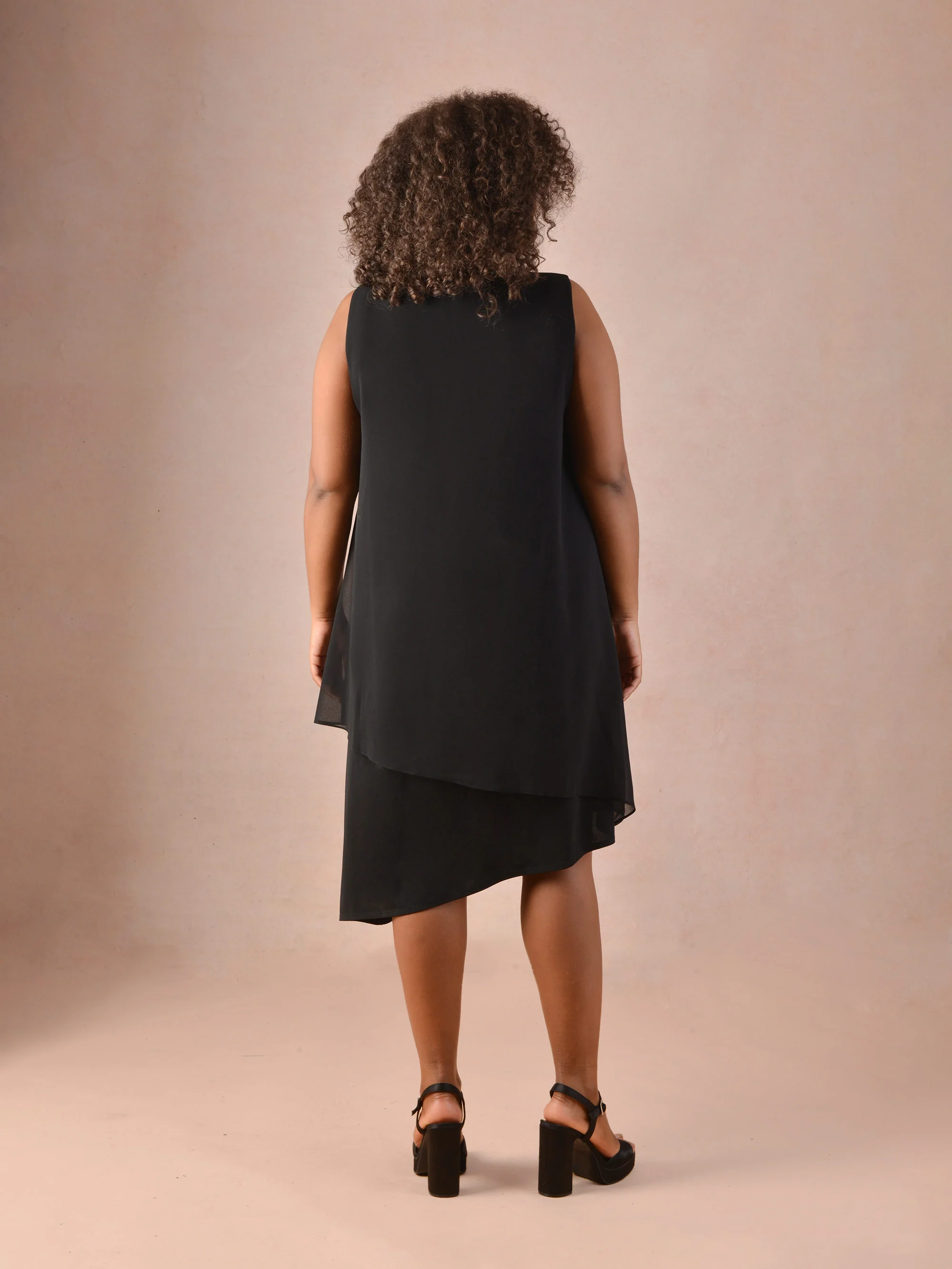 Black Sparkle Stud Asymmetric Layered Dress - Image 3