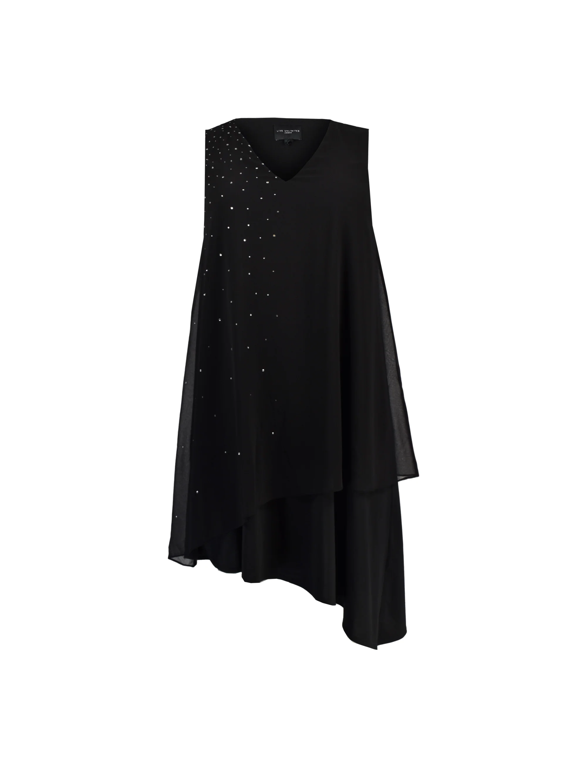 Black Sparkle Stud Asymmetric Layered Dress - Image 4
