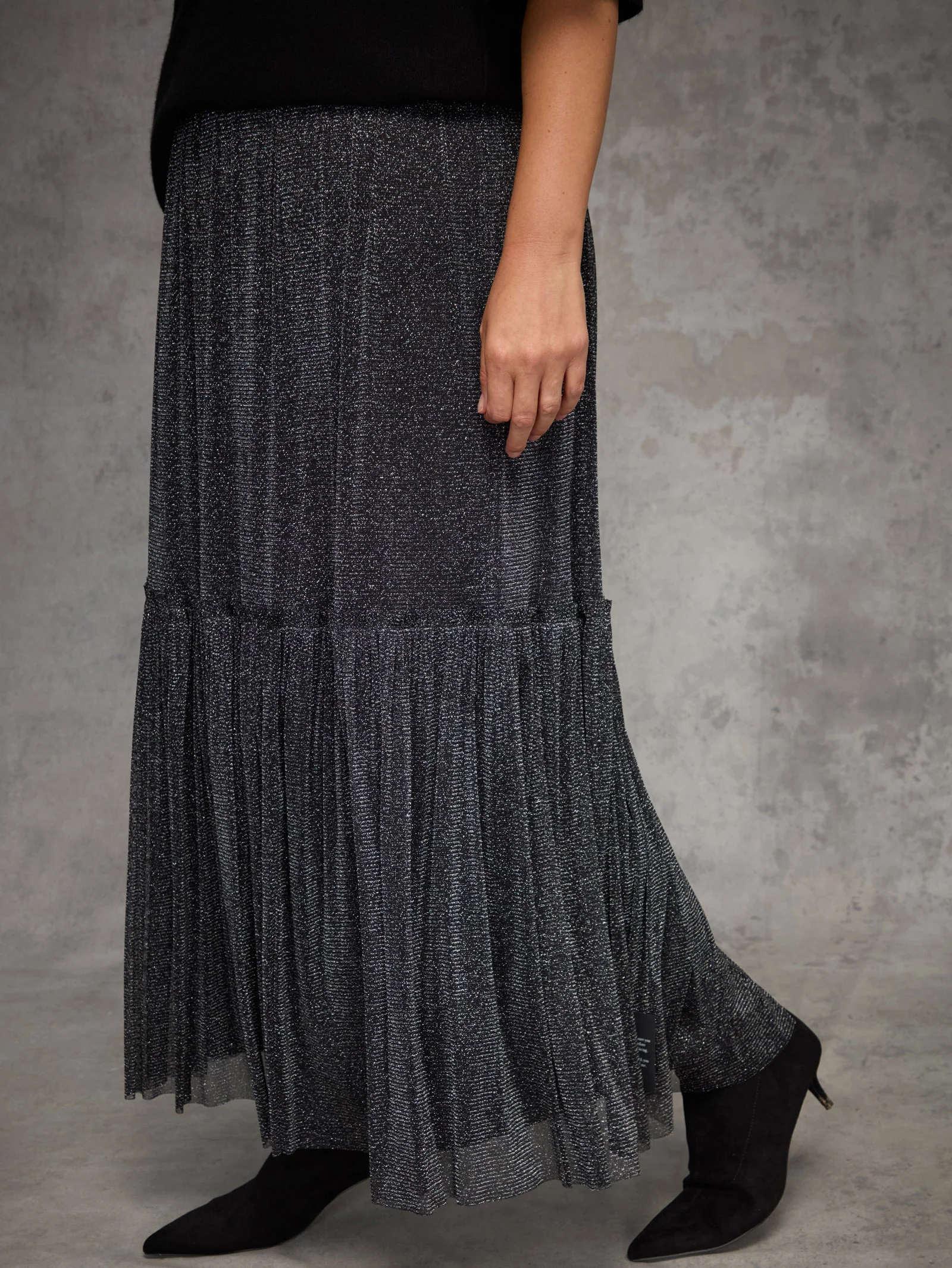 Black Sparkle Tiered Maxi Skirt - Image 2