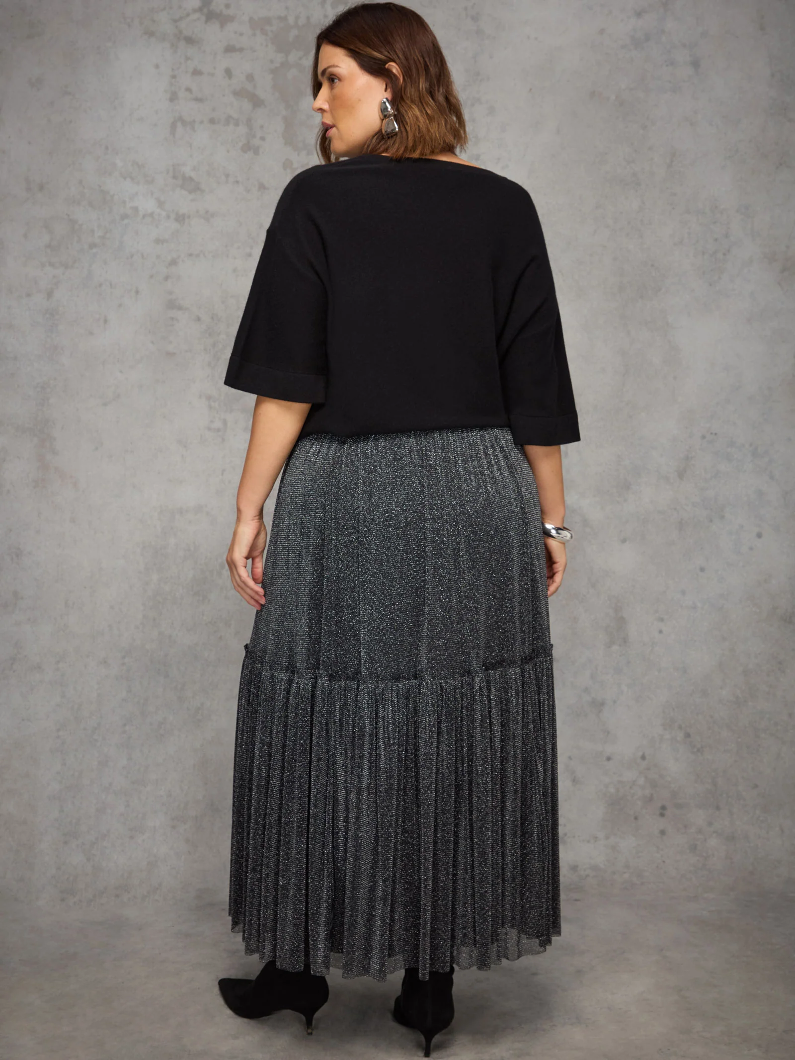 Black Sparkle Tiered Maxi Skirt - Image 3