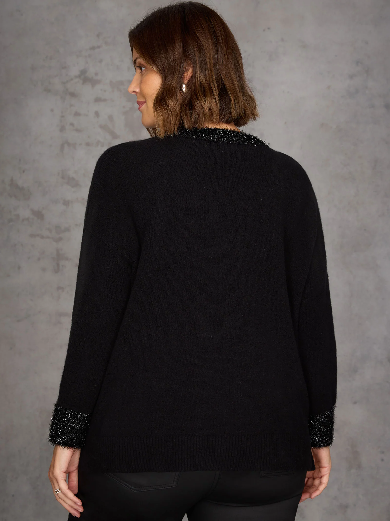 Black Sparkle Knit V Neck Jumper - Image 5
