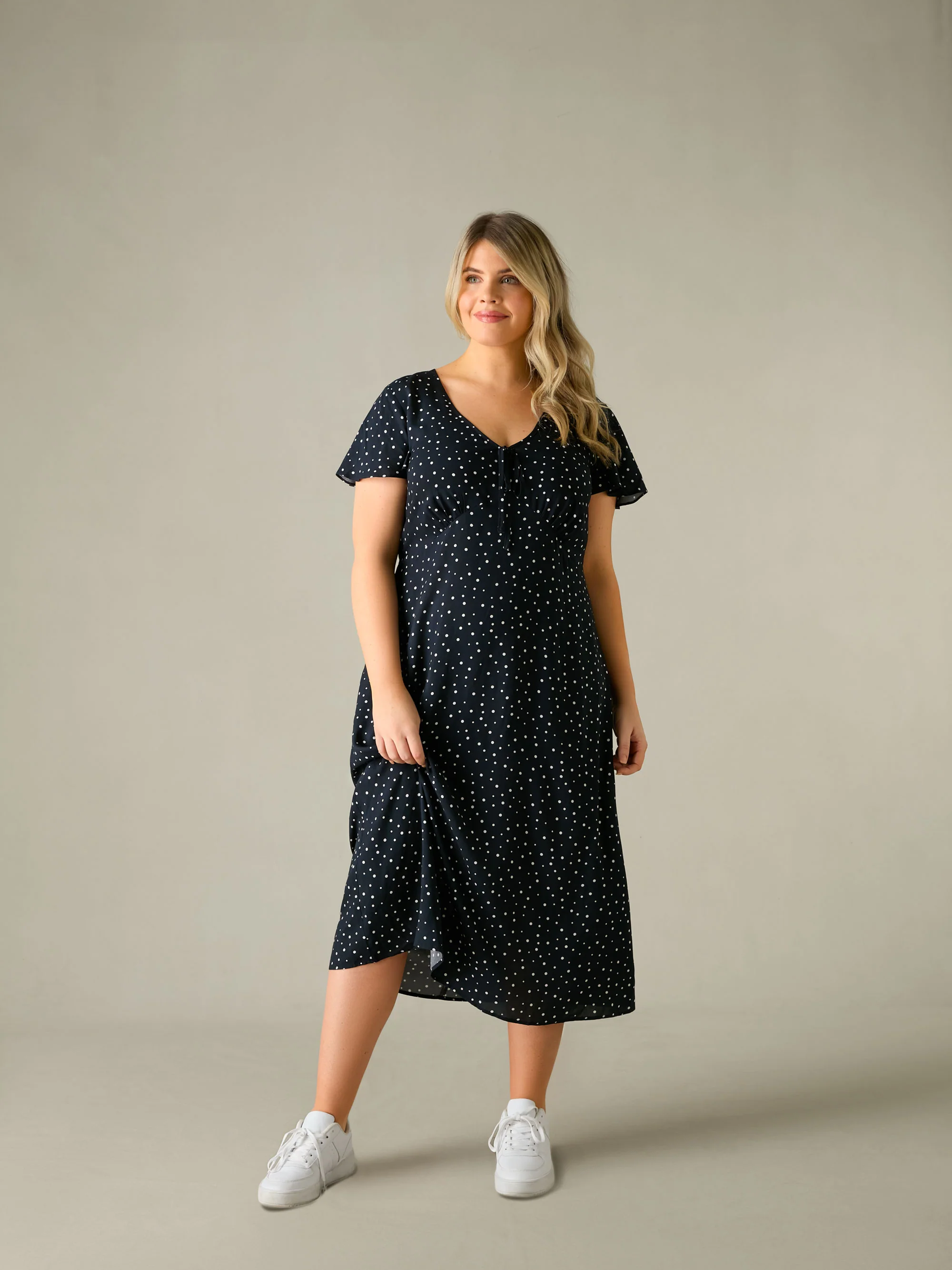 Black Spot Print Midi Tea Dress - Image 3