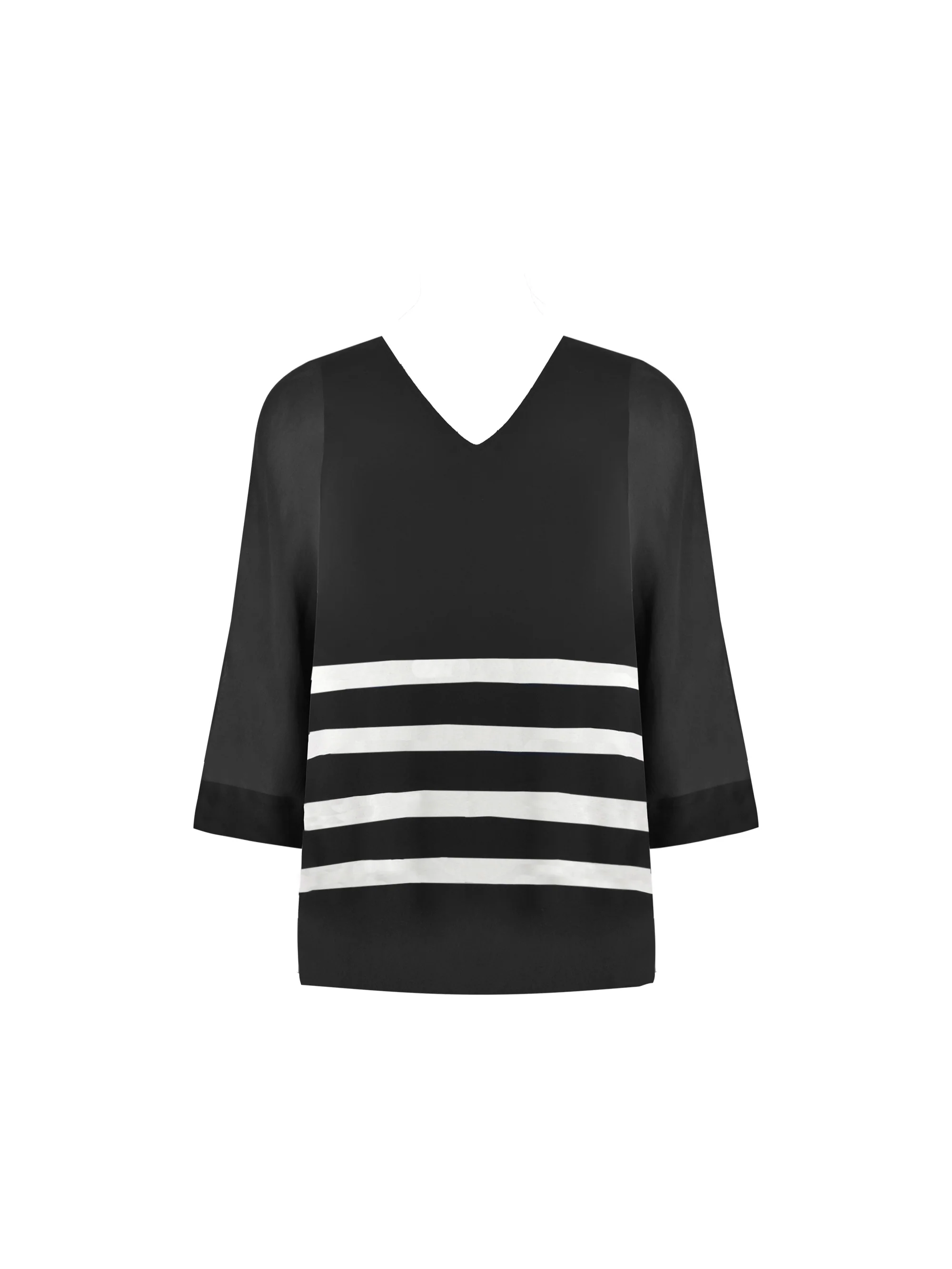 Black Stripe Chiffon V-Neck Overlay Top - Image 6