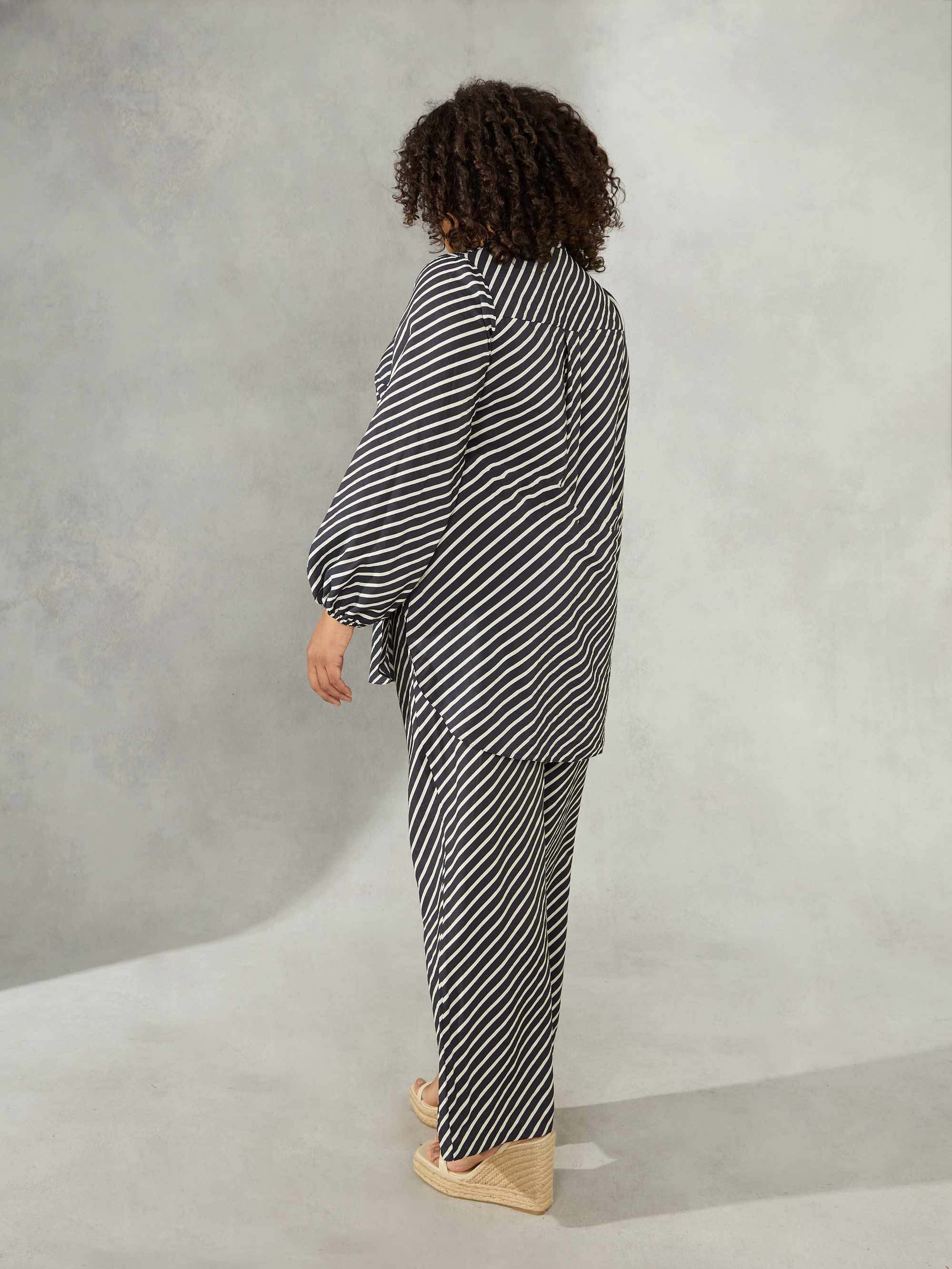 Black Stripe Curved Hem Shirt - Image 5