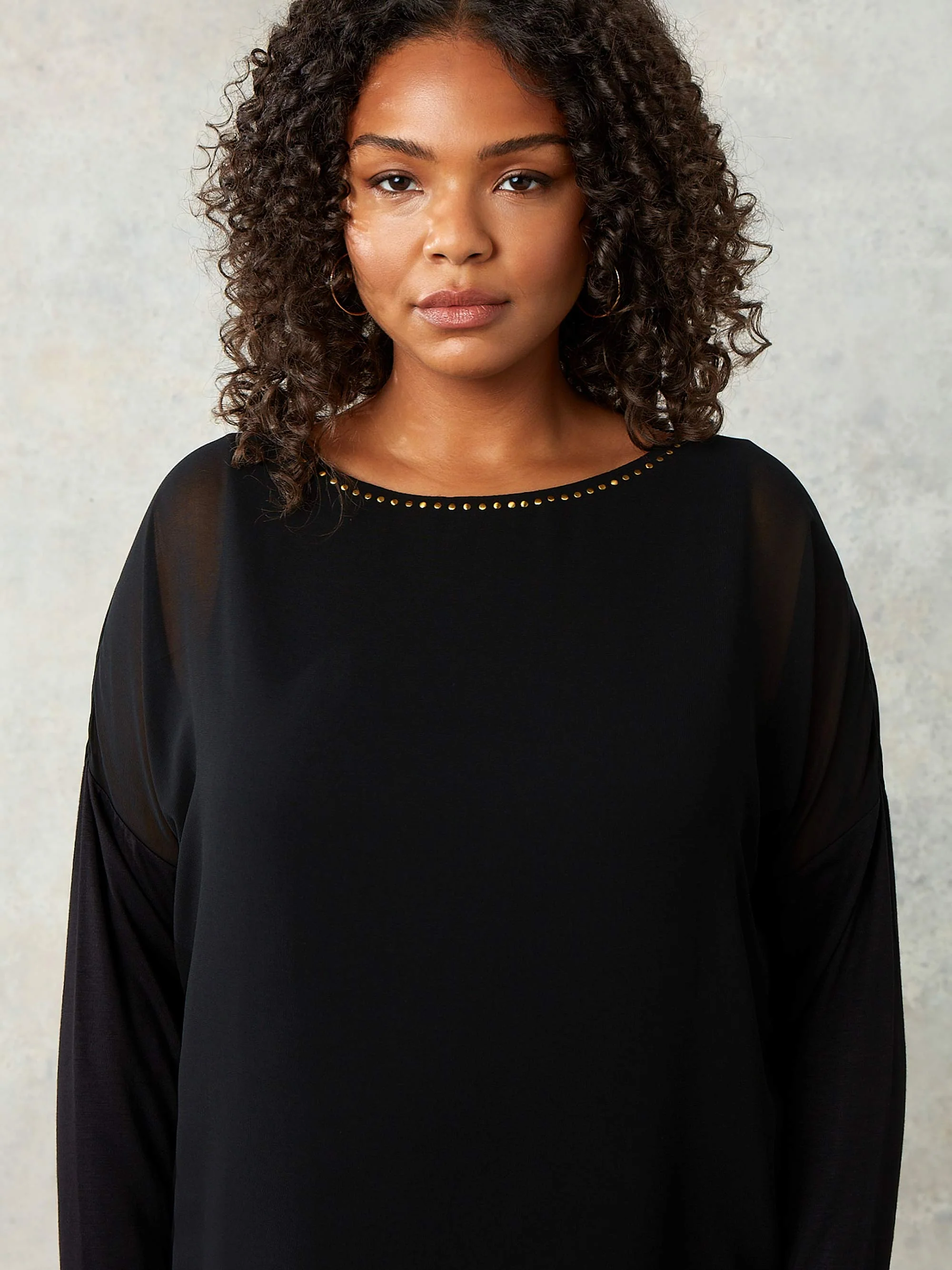 Black Stud Detail Overlay Top - Image 2