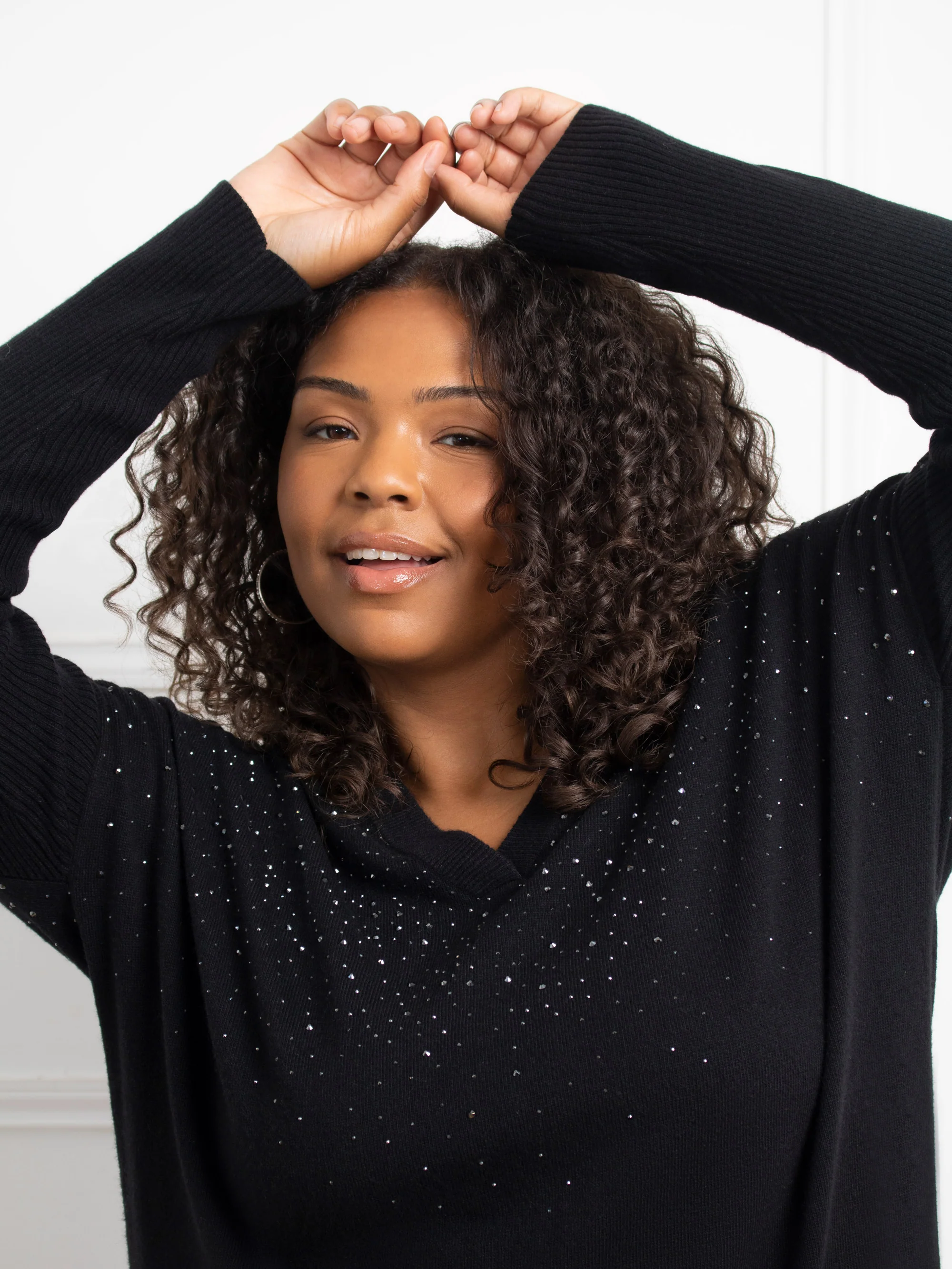 Black Sparkle V-Neck Jumper Dress - Image 6