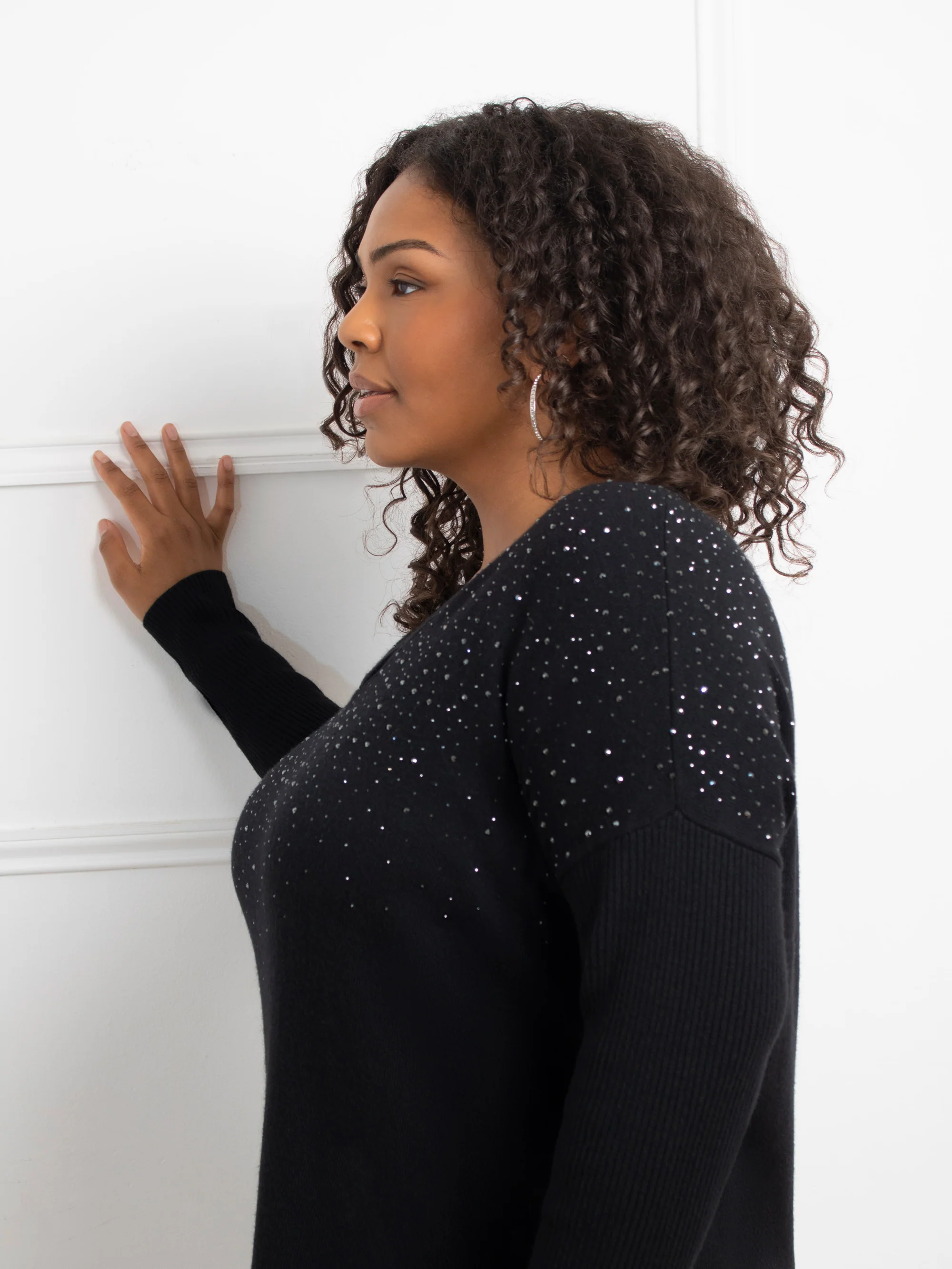 Black Sparkle V-Neck Jumper Dress - Image 7